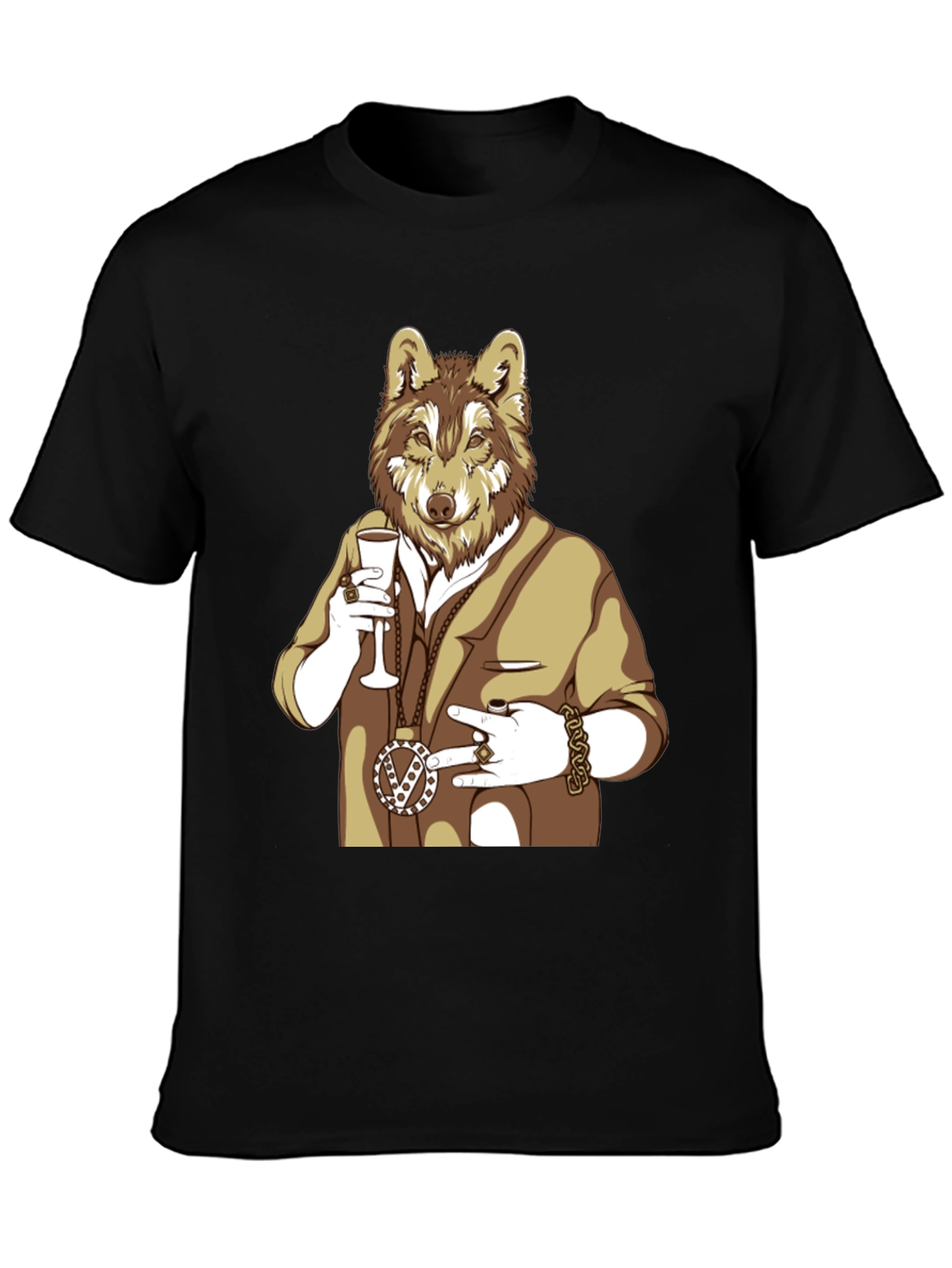 Wolf Gangster Graphic T-Shirt - Black
