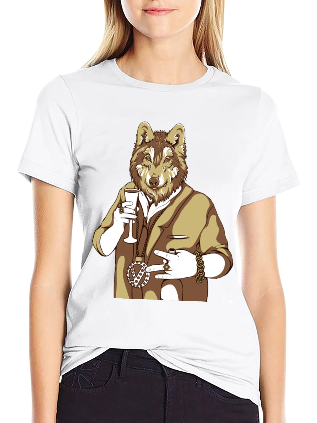 Wolf Gangster Graphic T-Shirt - Black