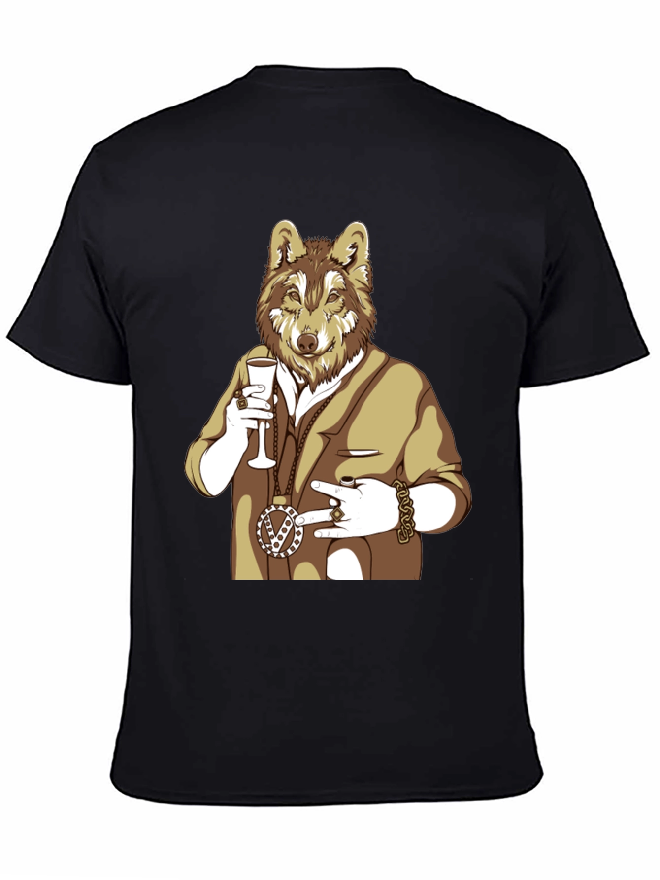 Wolf Gangster Graphic T-Shirt - Black
