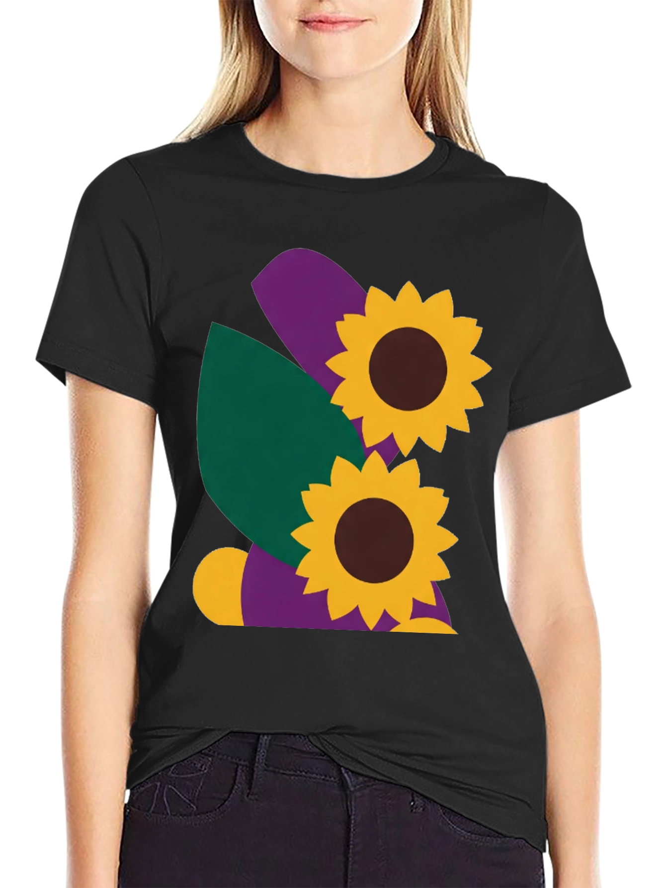 Sunflower Graphic Tee - Black Cotton Casual Shirt