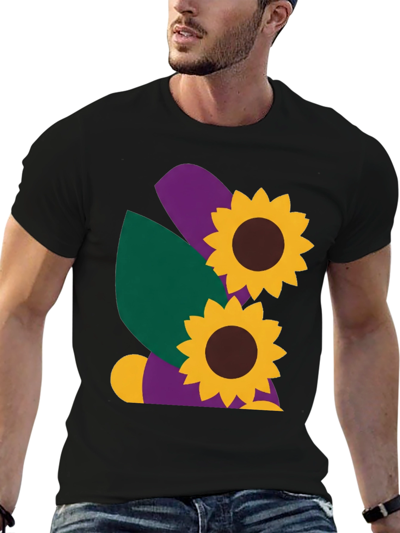 Sunflower Graphic Tee - Black Cotton Casual Shirt