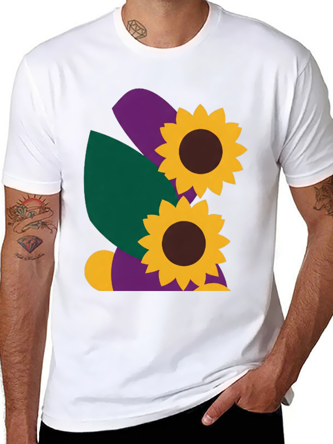 Sunflower Graphic Tee - Black Cotton Casual Shirt