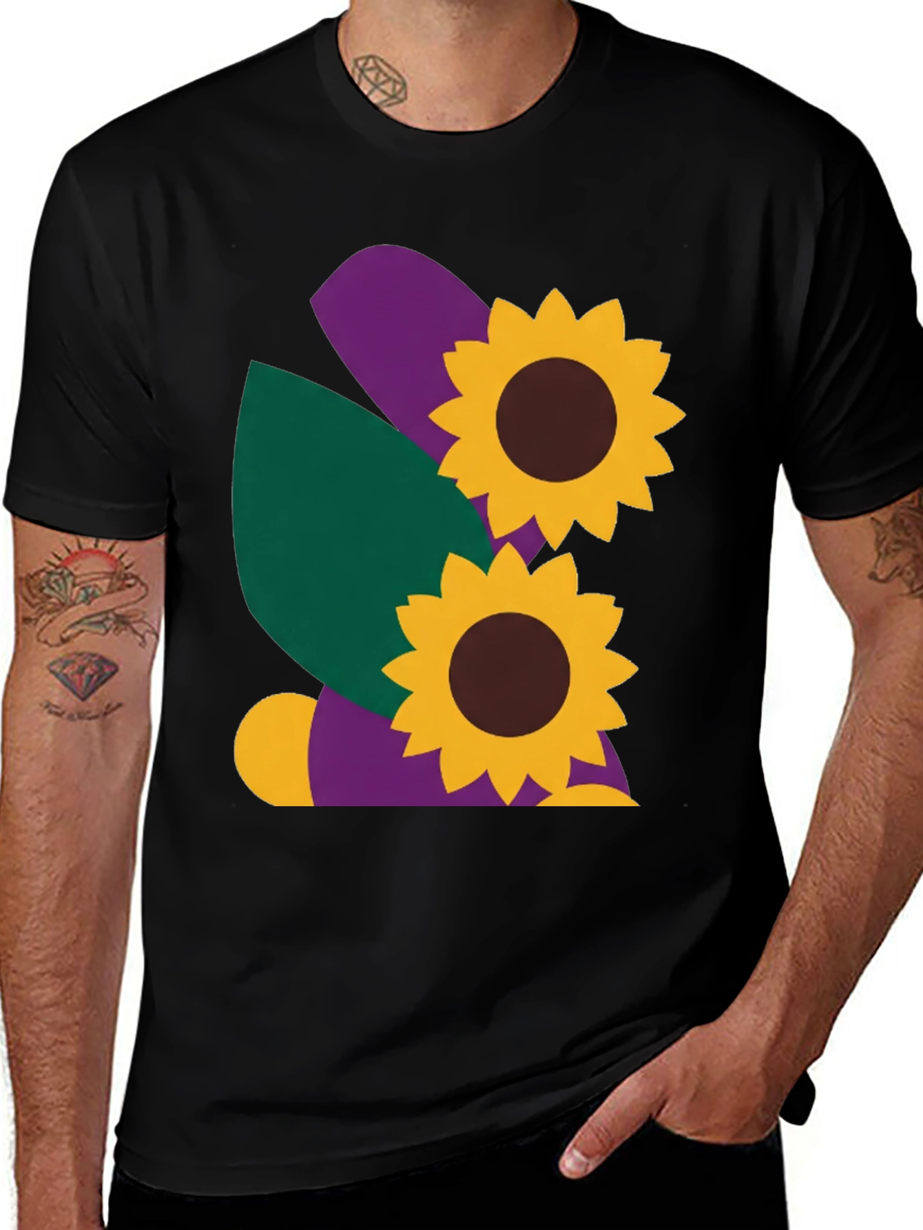 Sunflower Graphic Tee - Black Cotton Casual Shirt