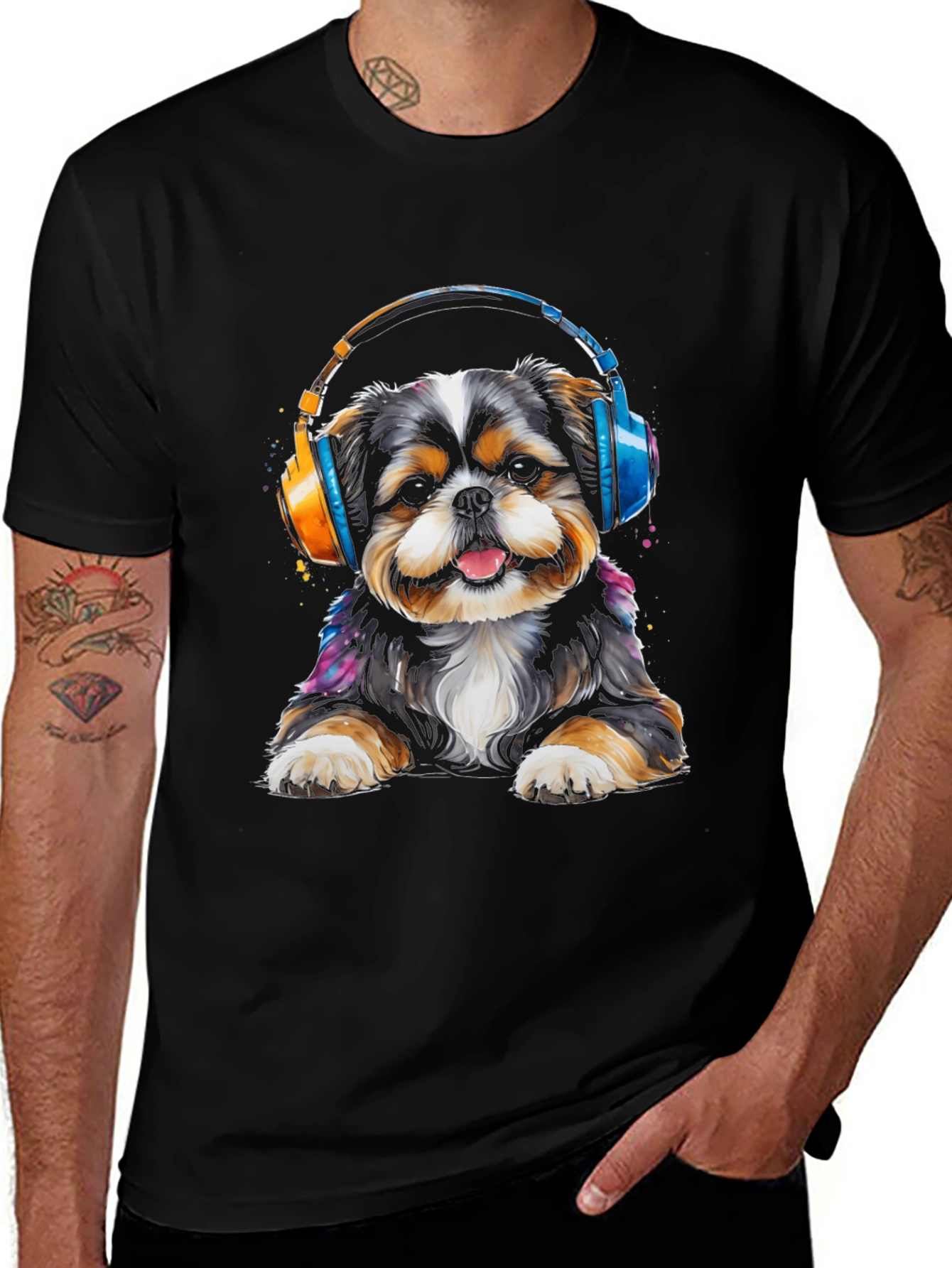 Dog with Headphones Graphic Tee