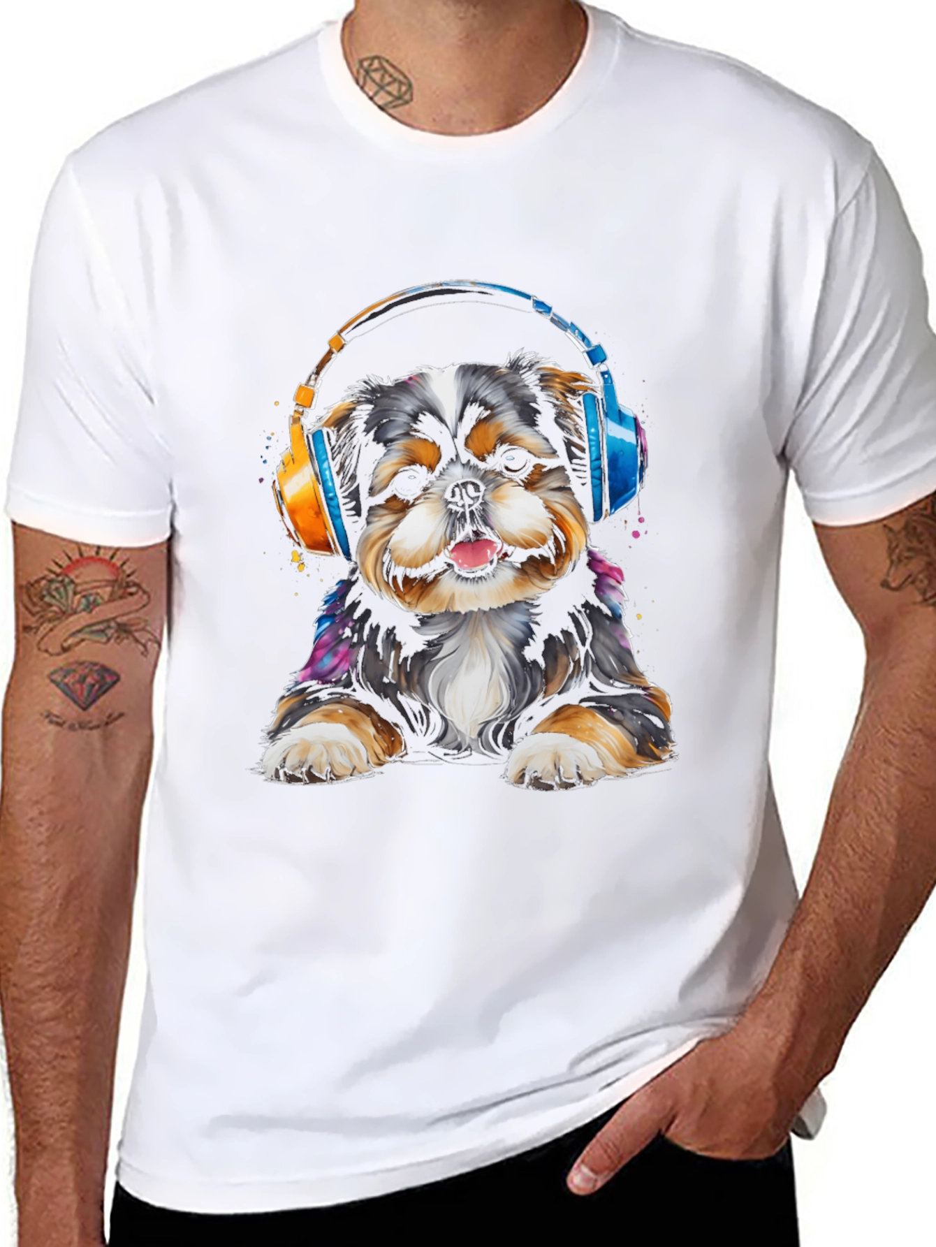 Dog with Headphones Graphic Tee