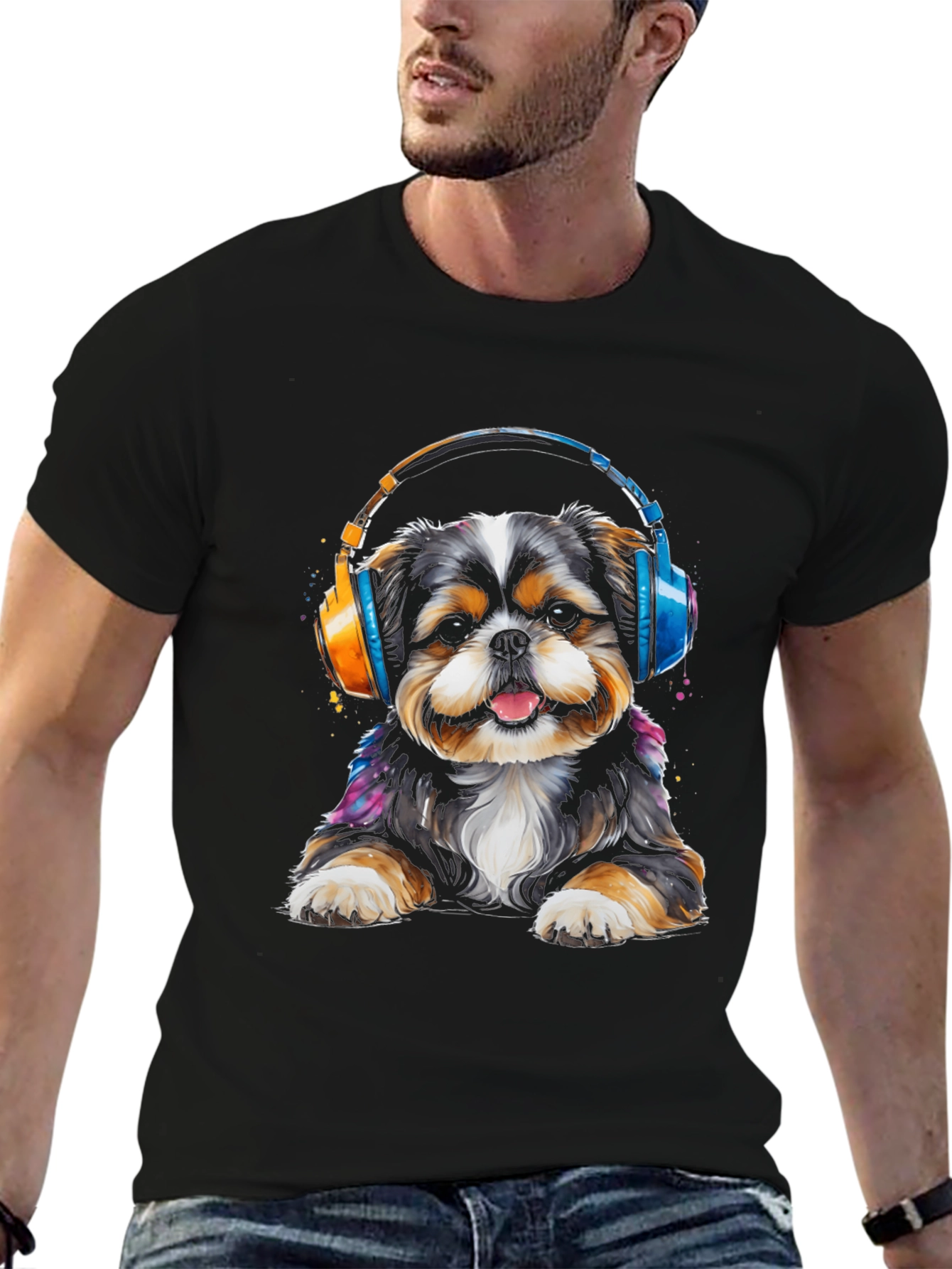 Dog with Headphones Graphic Tee