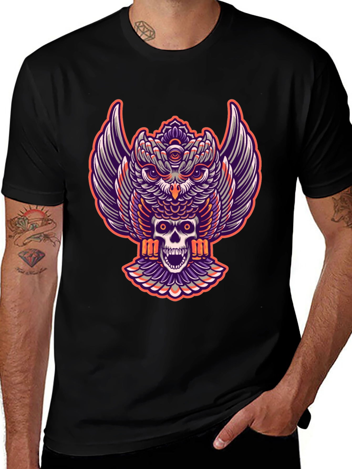 Owl and Skull Graphic Tee - Black T-Shirt