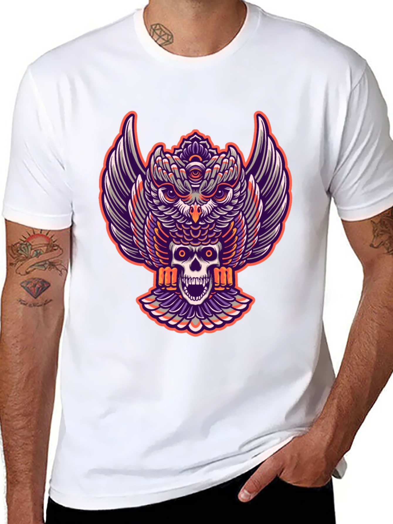 Owl and Skull Graphic Tee - Black T-Shirt