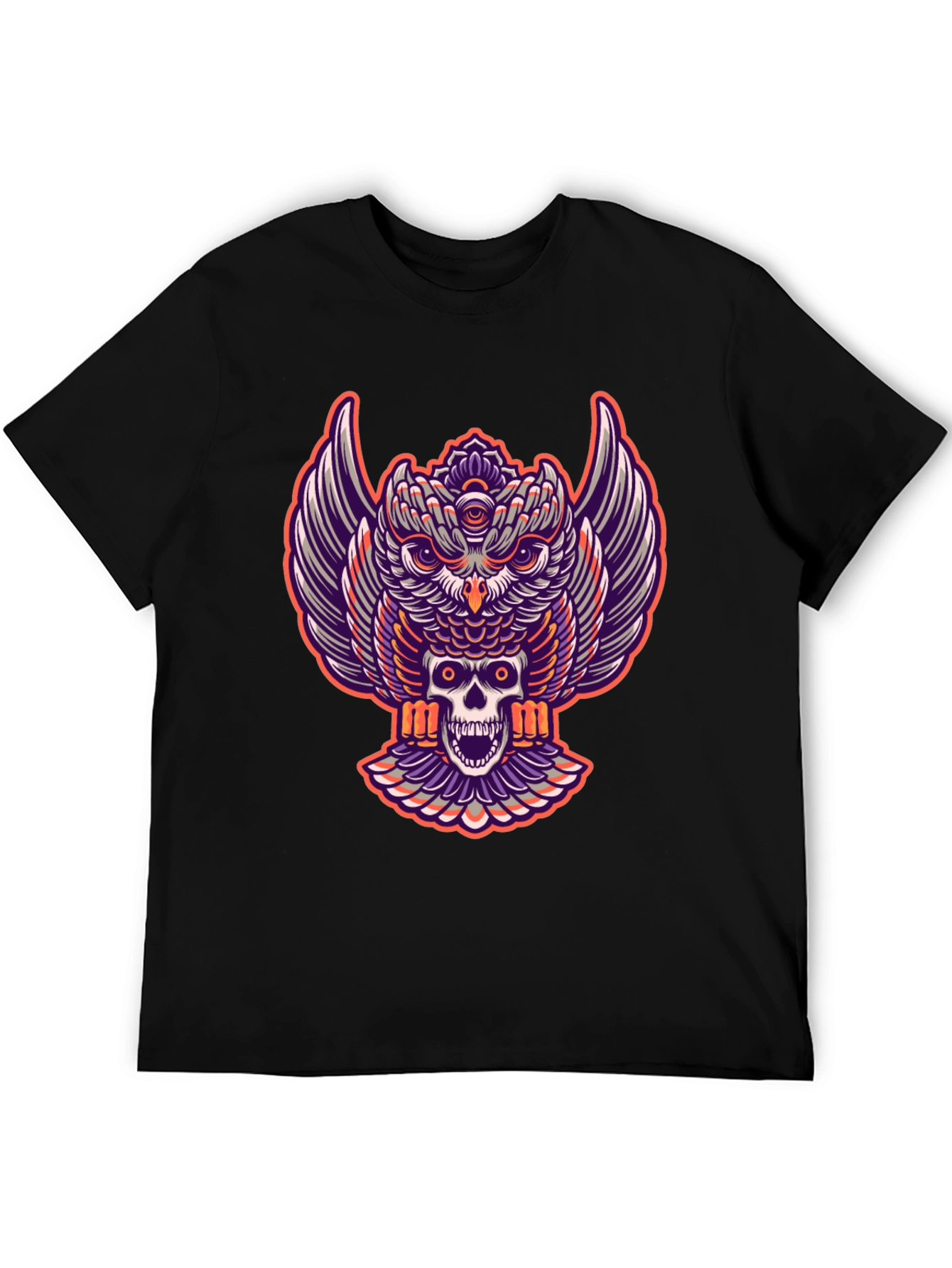 Owl and Skull Graphic Tee - Black T-Shirt