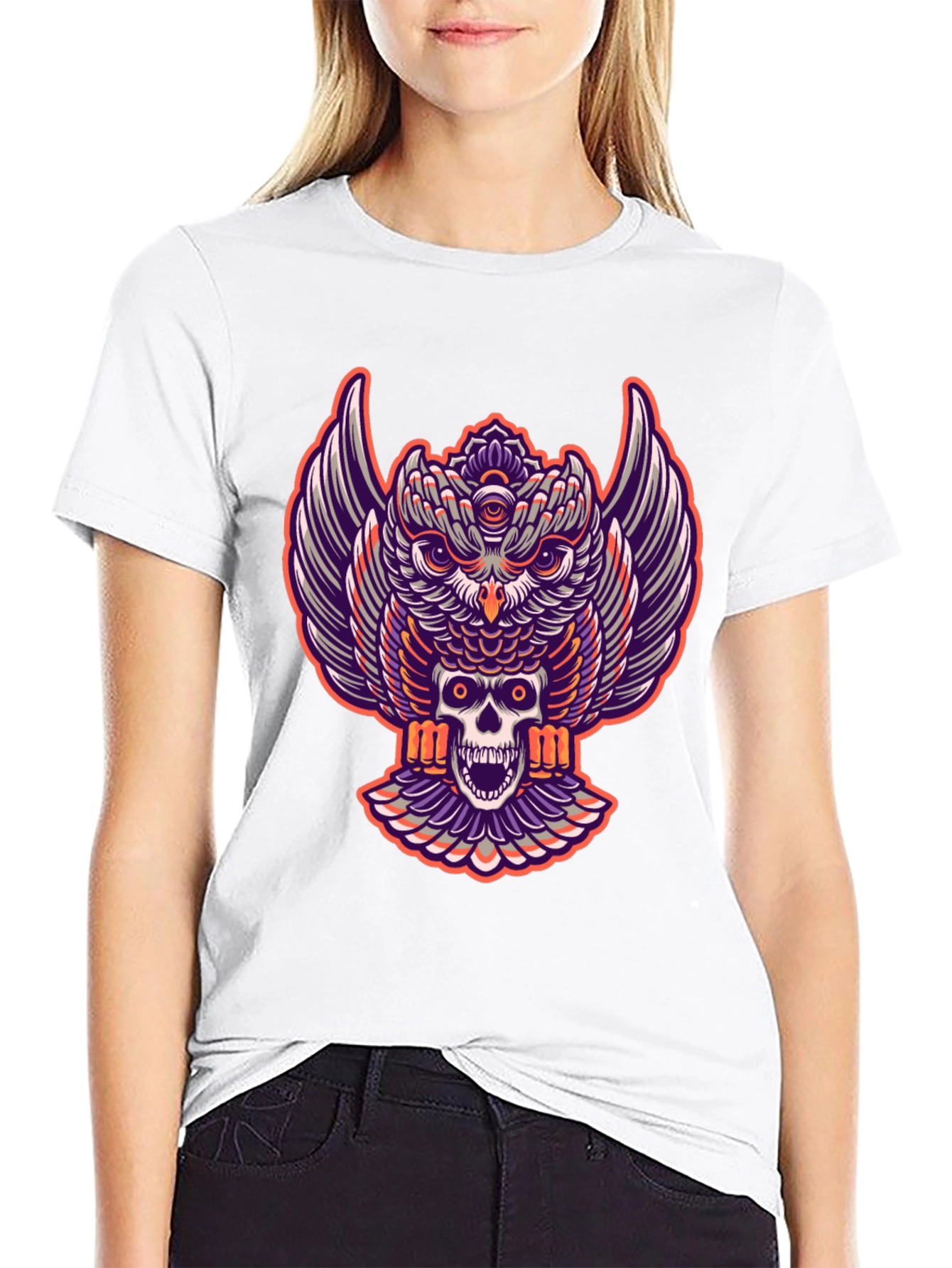 Owl and Skull Graphic Tee - Black T-Shirt