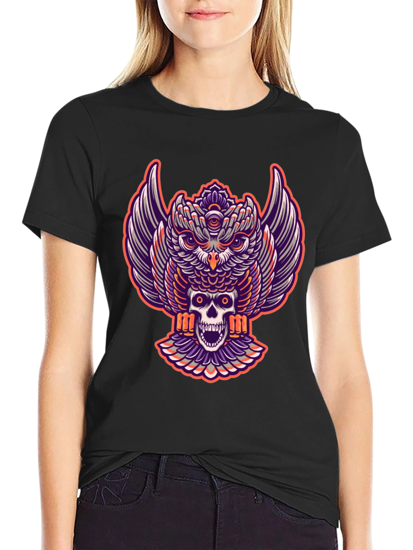 Owl and Skull Graphic Tee - Black T-Shirt