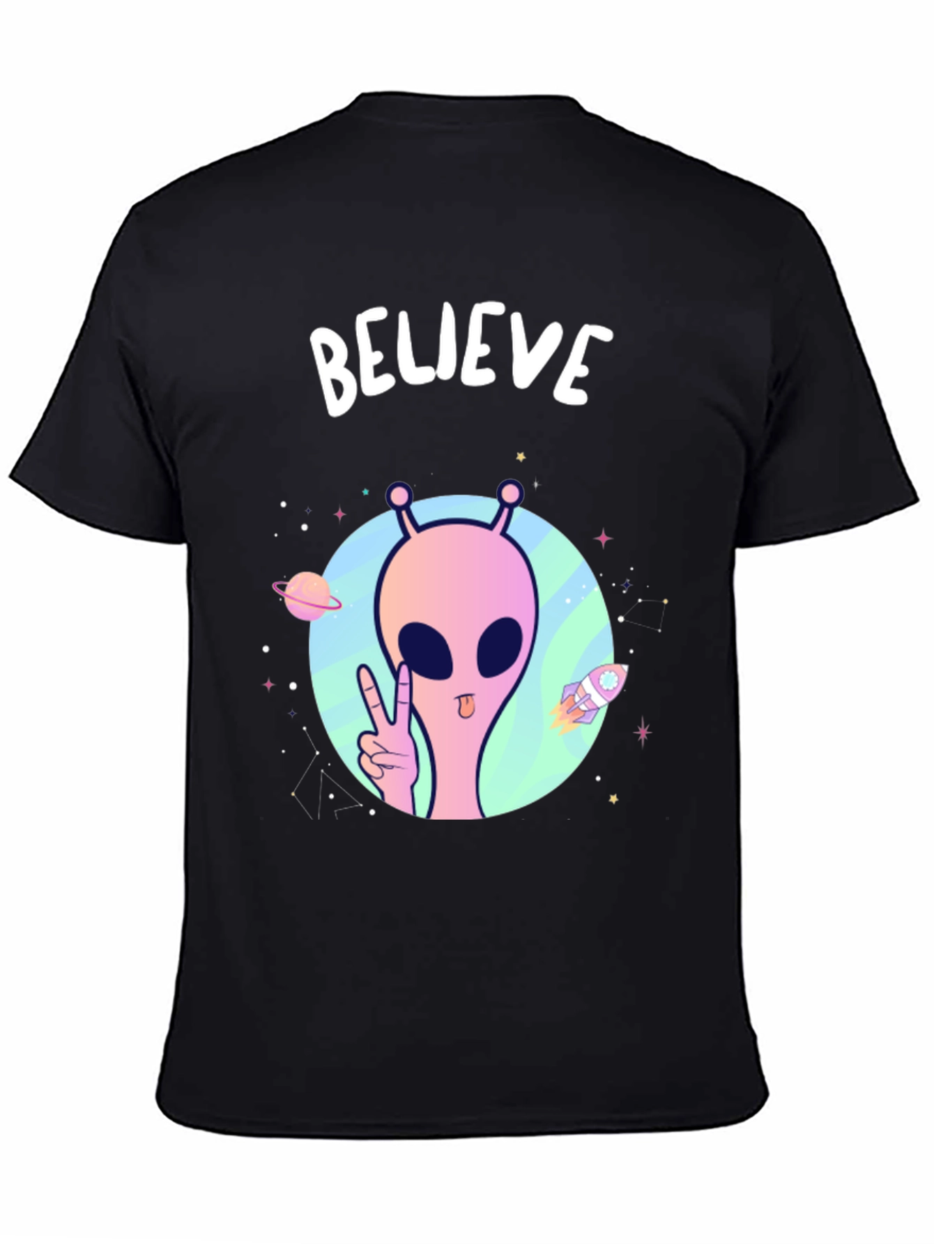 Believe Alien Graphic T-Shirt - Black Crew Neck Tee
