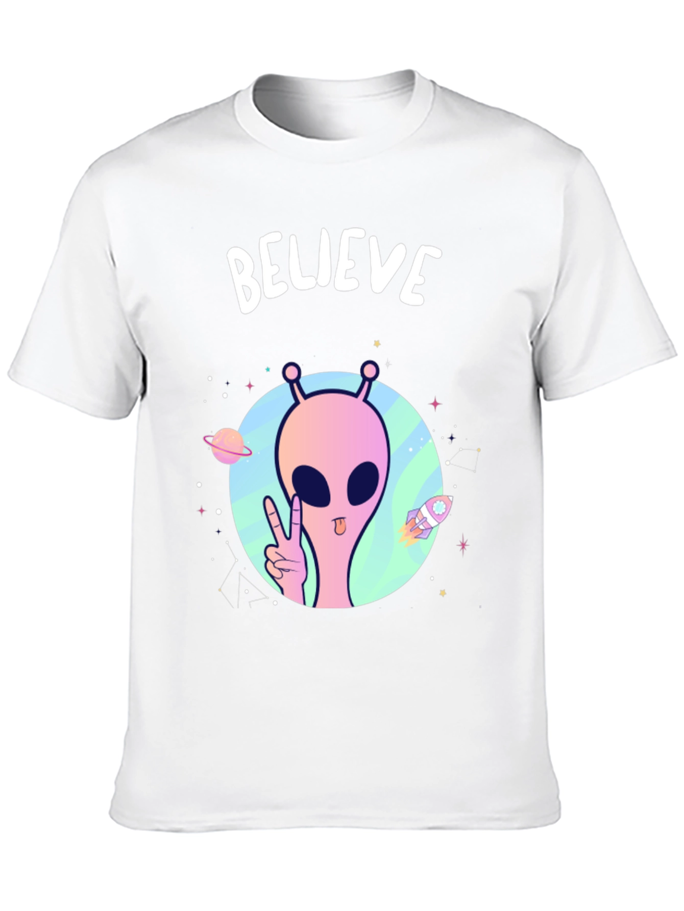 Believe Alien Graphic T-Shirt - Black Crew Neck Tee