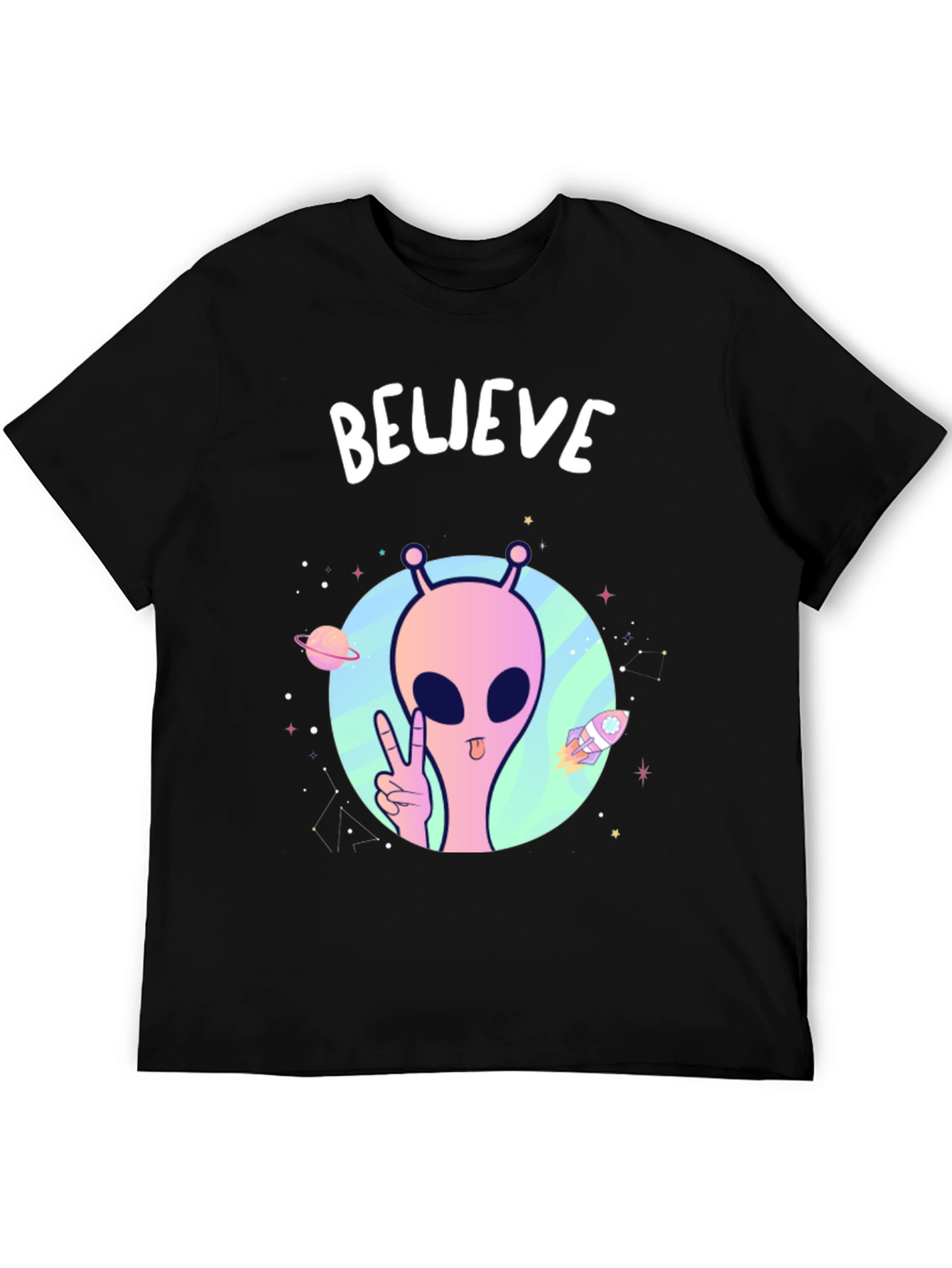 Believe Alien Graphic T-Shirt - Black Crew Neck Tee