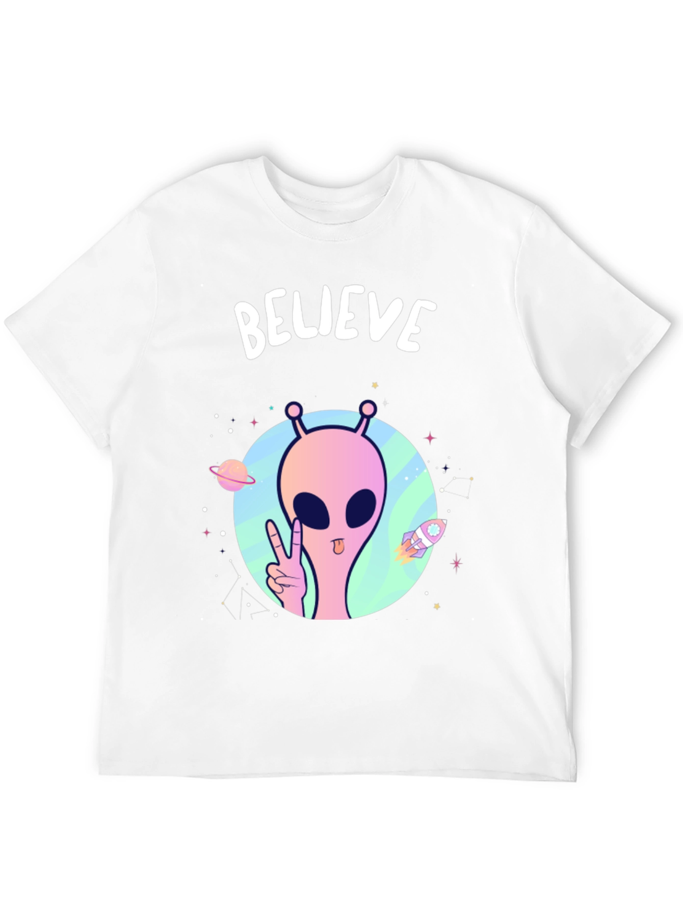 Believe Alien Graphic T-Shirt - Black Crew Neck Tee