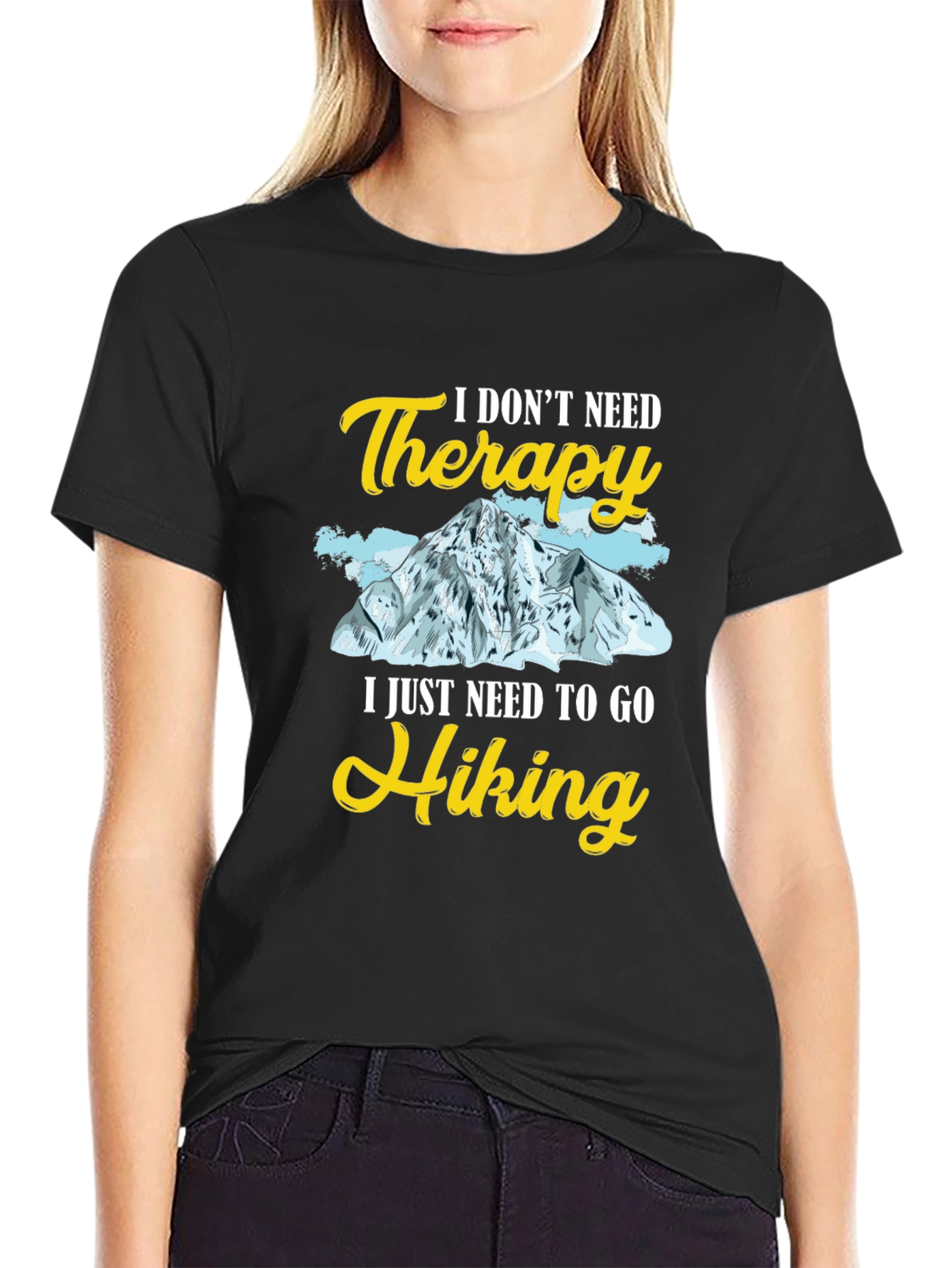 Hiking Therapy Graphic Tee - Black Cotton T-Shirt