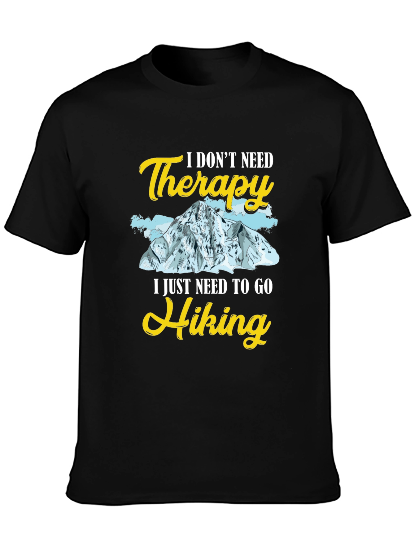 Hiking Therapy Graphic Tee - Black Cotton T-Shirt