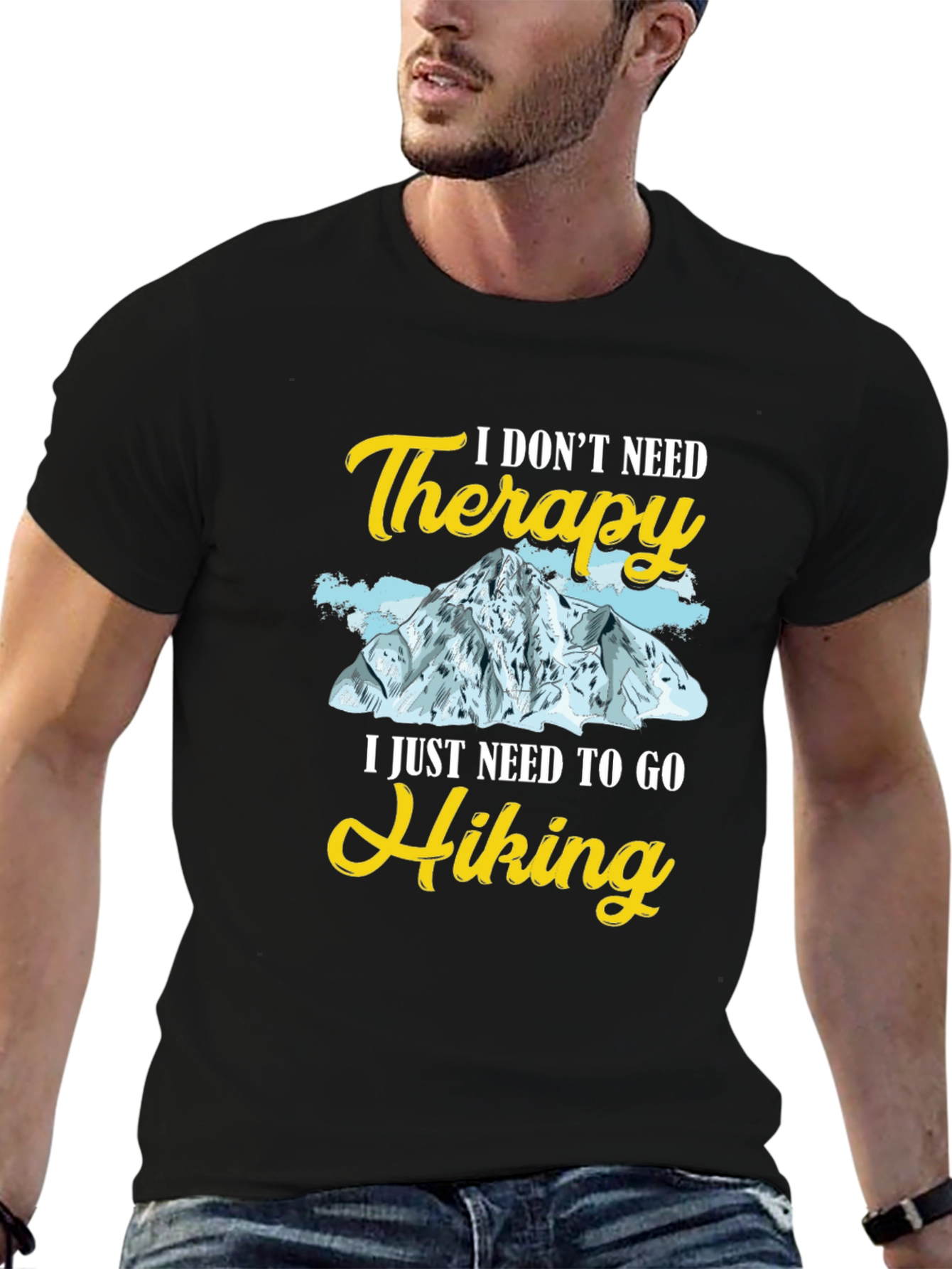 Hiking Therapy Graphic Tee - Black Cotton T-Shirt