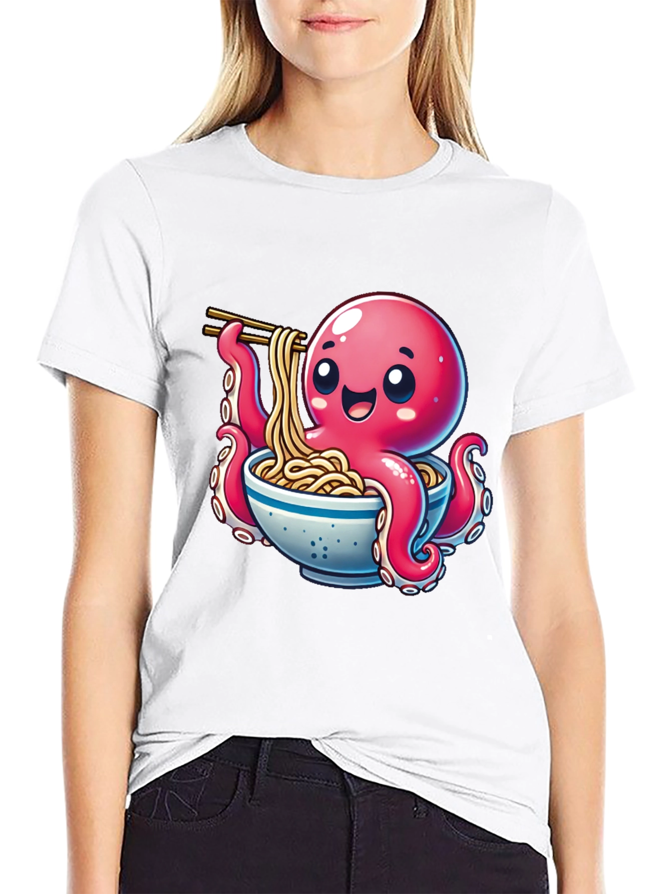 Cute Octopus Ramen Graphic T-Shirt