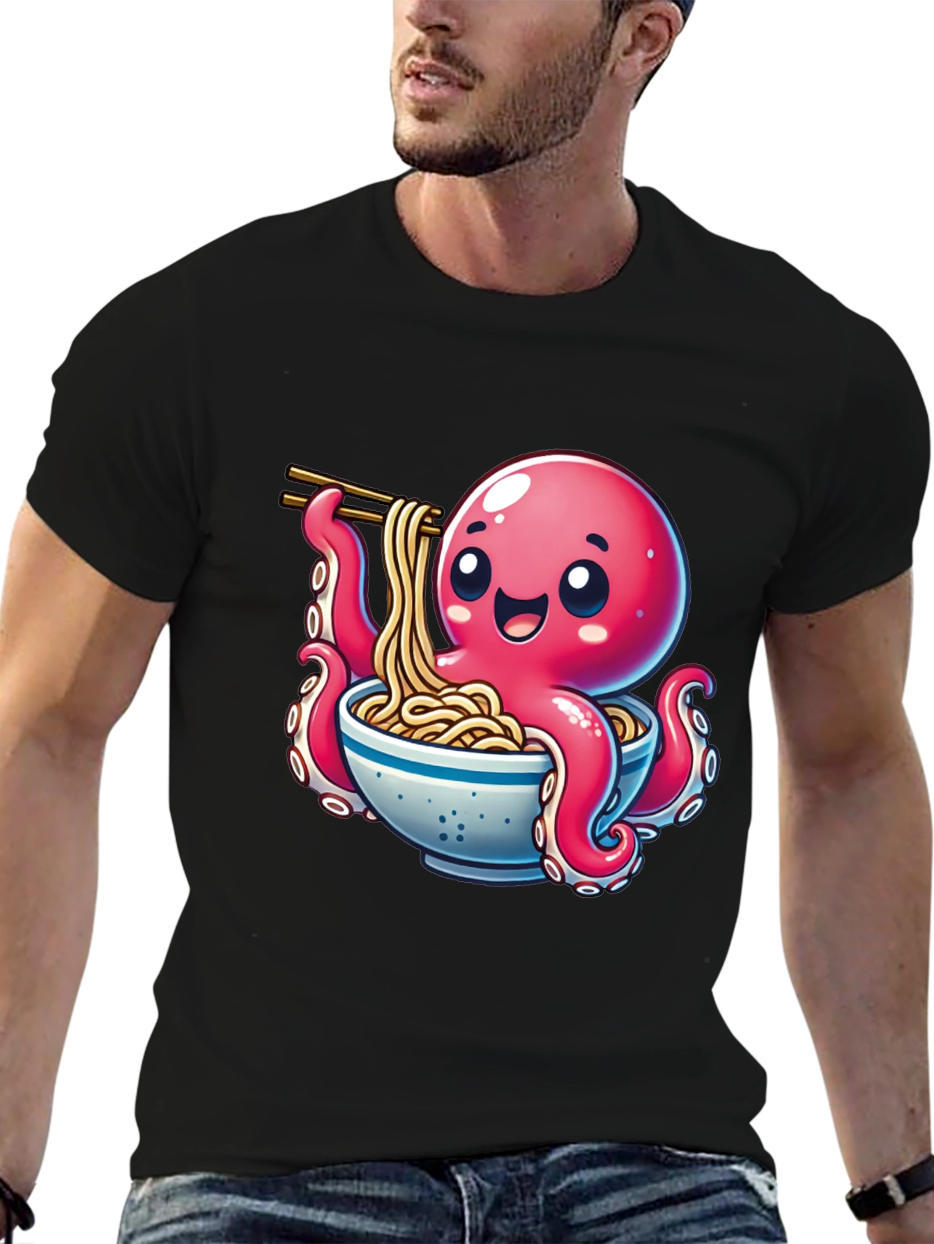 Cute Octopus Ramen Graphic T-Shirt