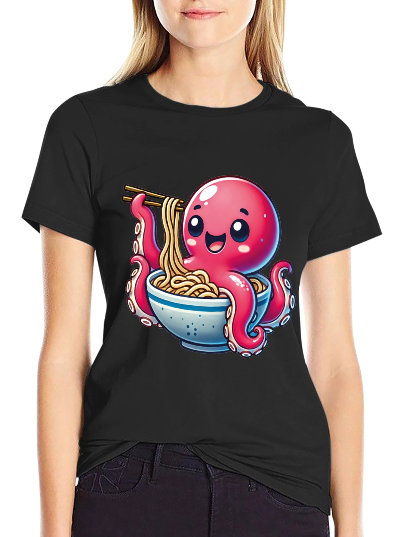 Cute Octopus Ramen Graphic T-Shirt
