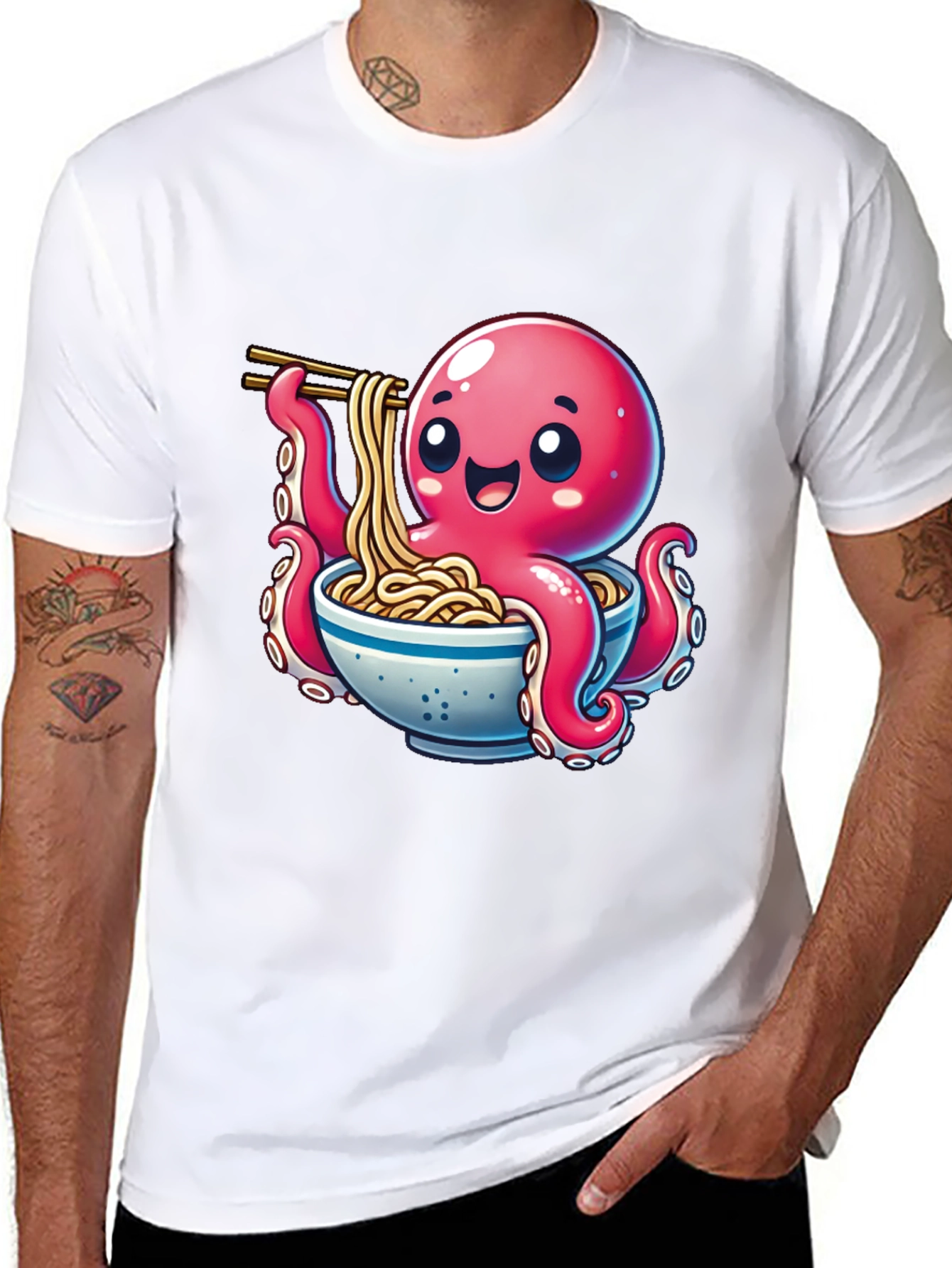 Cute Octopus Ramen Graphic T-Shirt