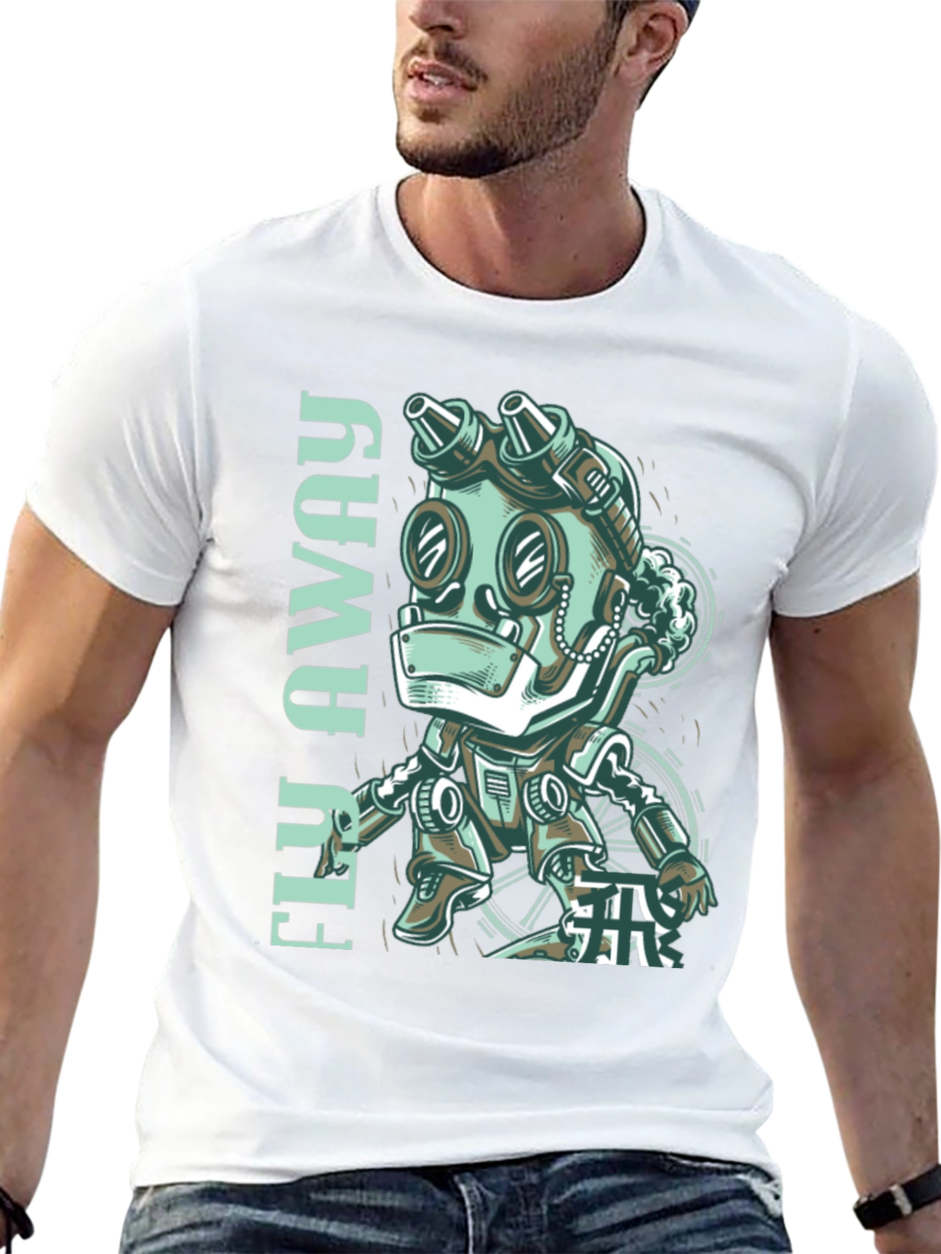 Fly Away Robot Graphic Tee - Black