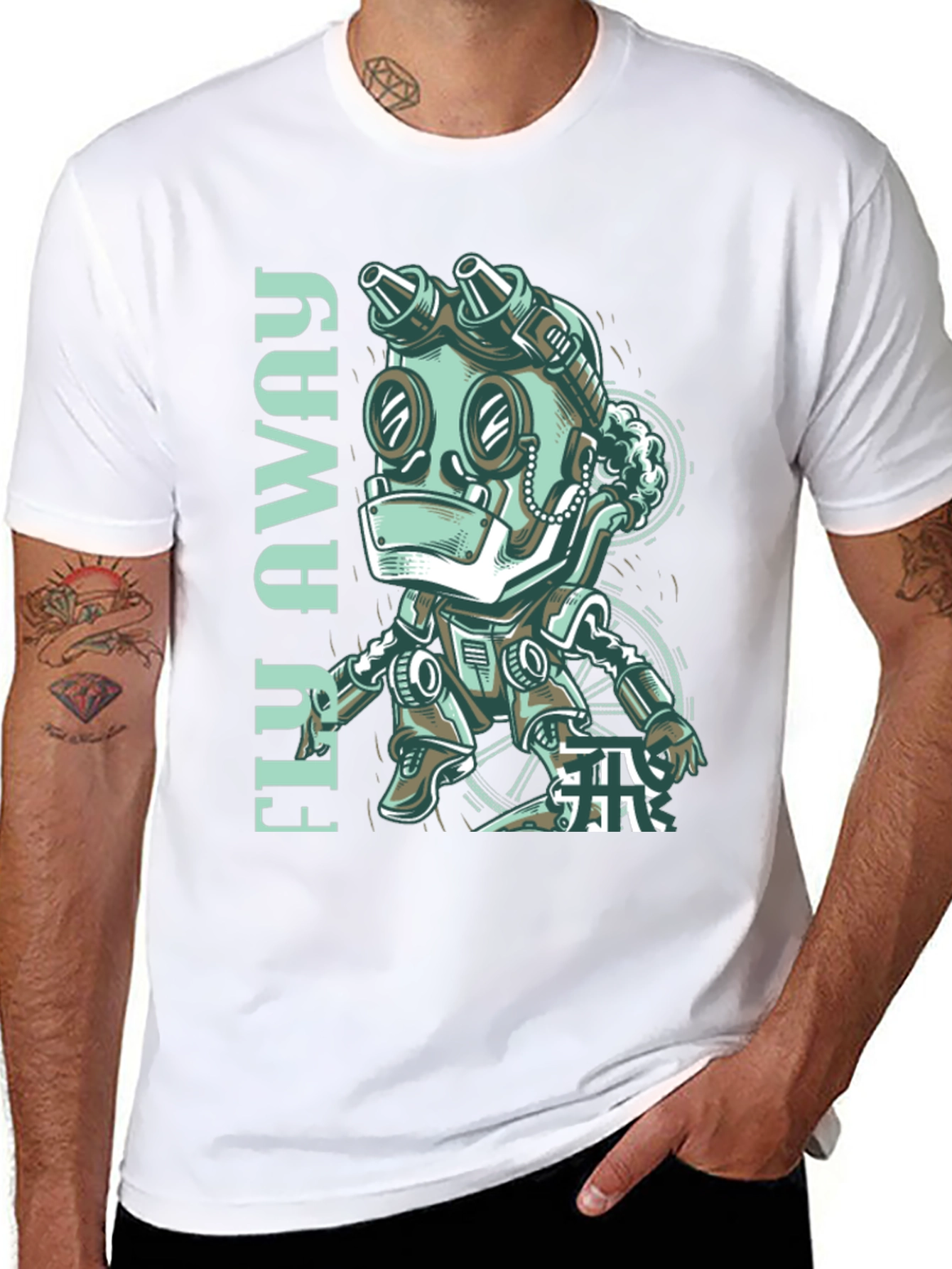 Fly Away Robot Graphic Tee - Black