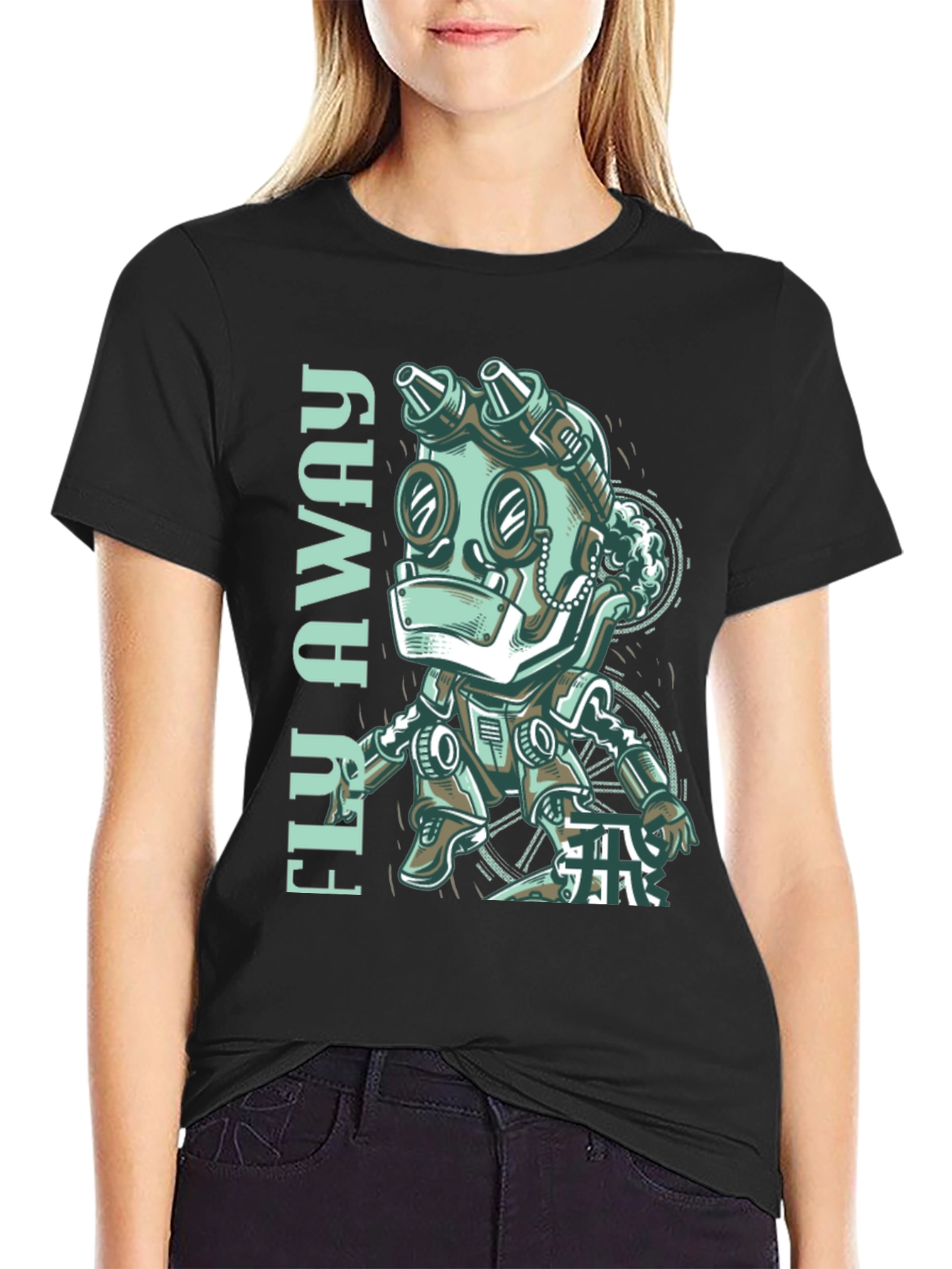 Fly Away Robot Graphic Tee - Black