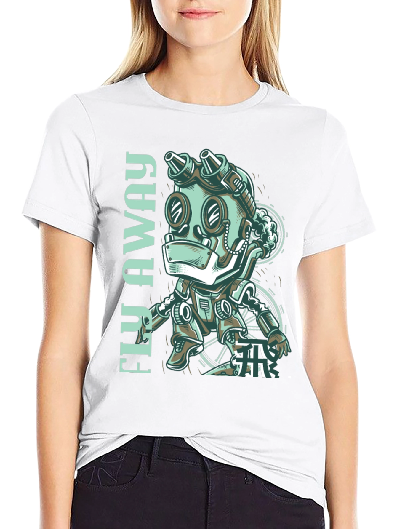 Fly Away Robot Graphic Tee - Black