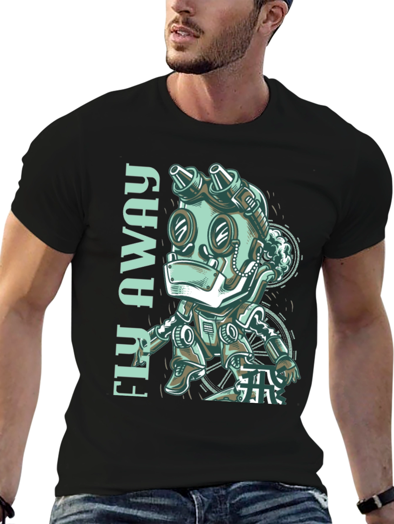Fly Away Robot Graphic Tee - Black