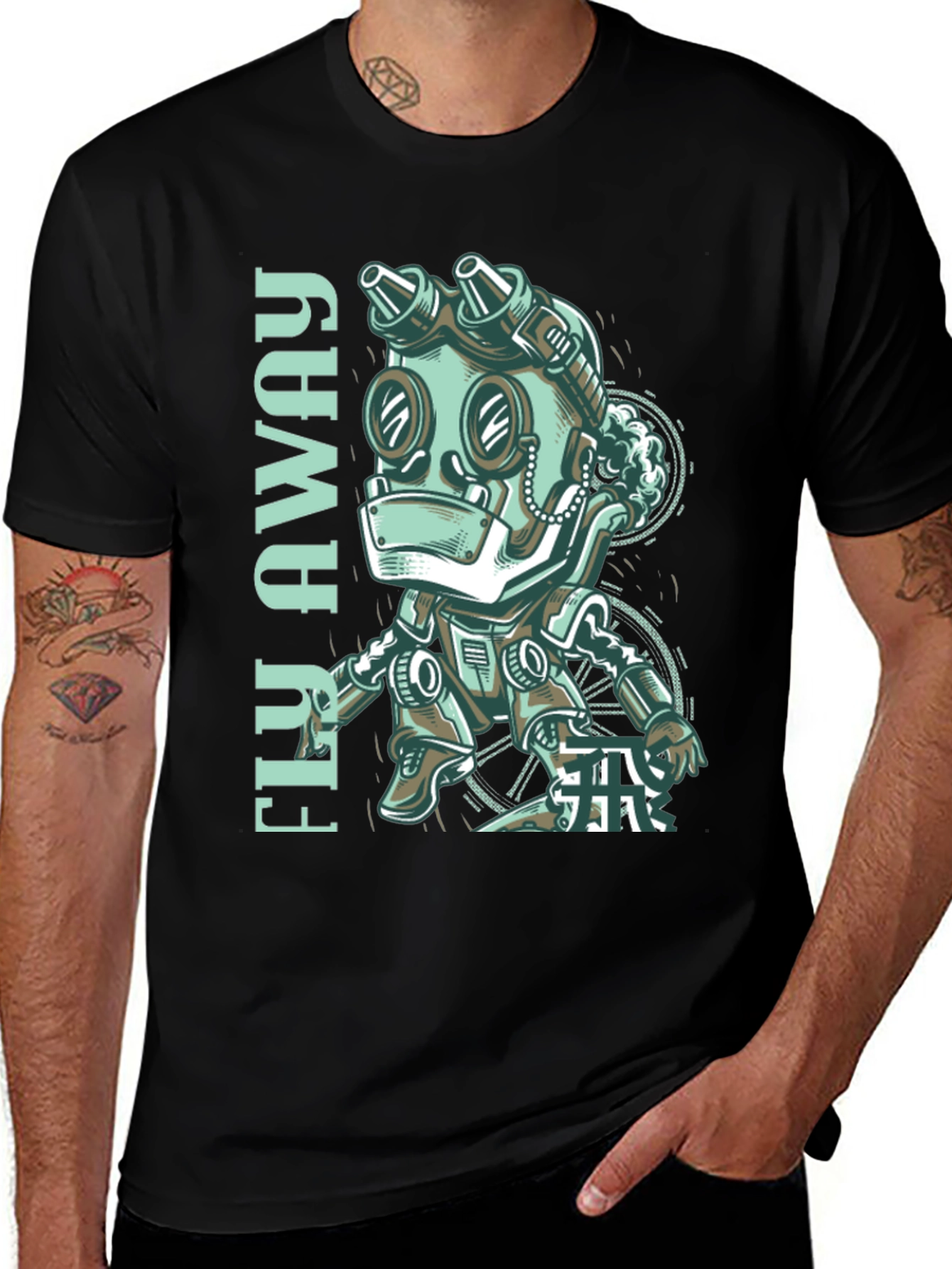 Fly Away Robot Graphic Tee - Black