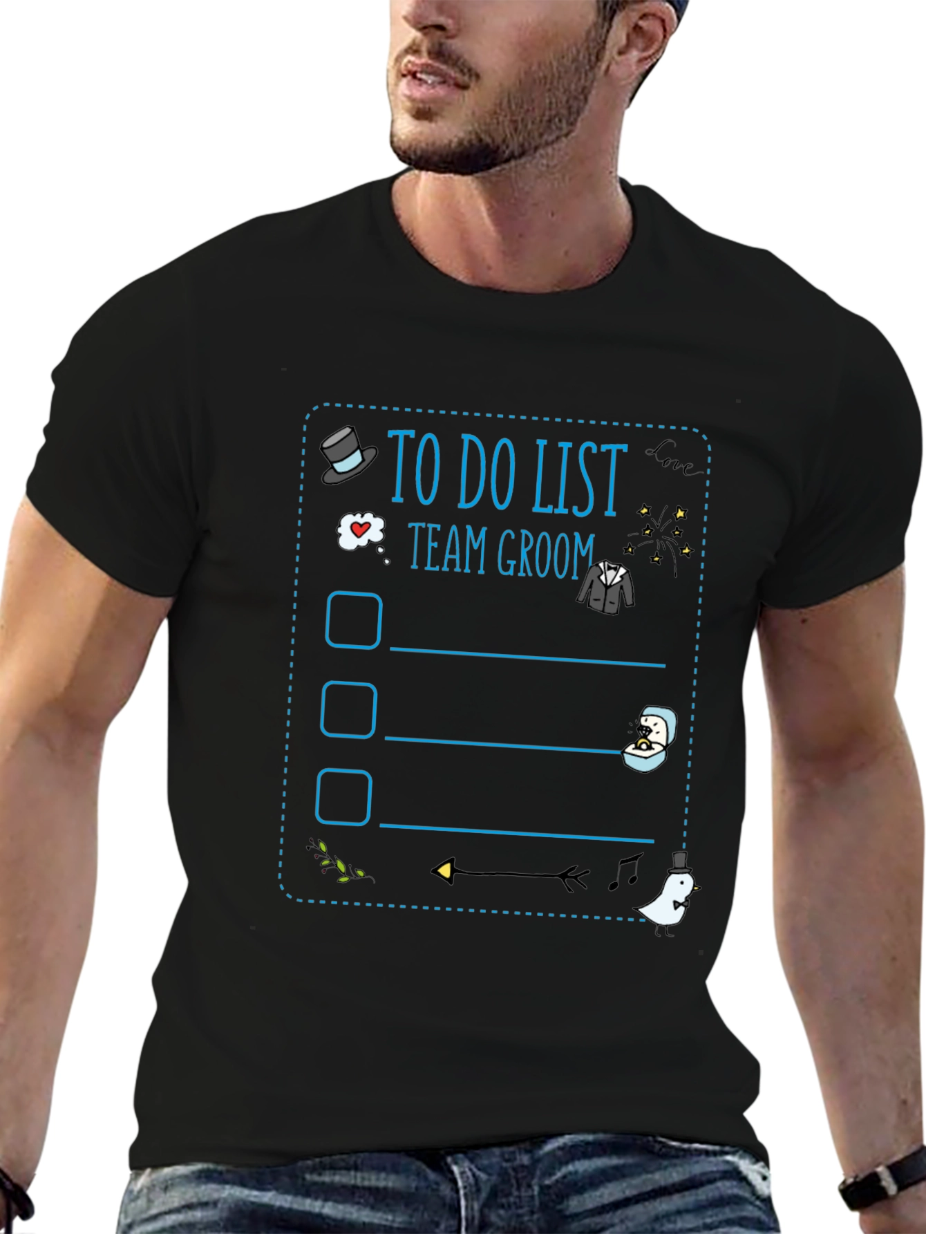 Team Groom To-Do List Black Graphic T-Shirt
