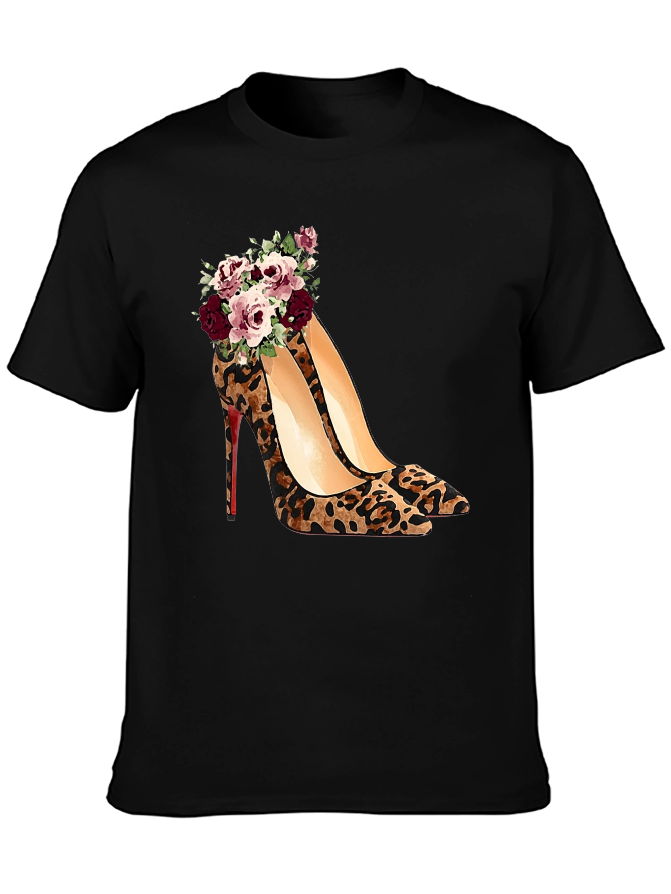 Leopard Print Heel & Rose T-Shirt