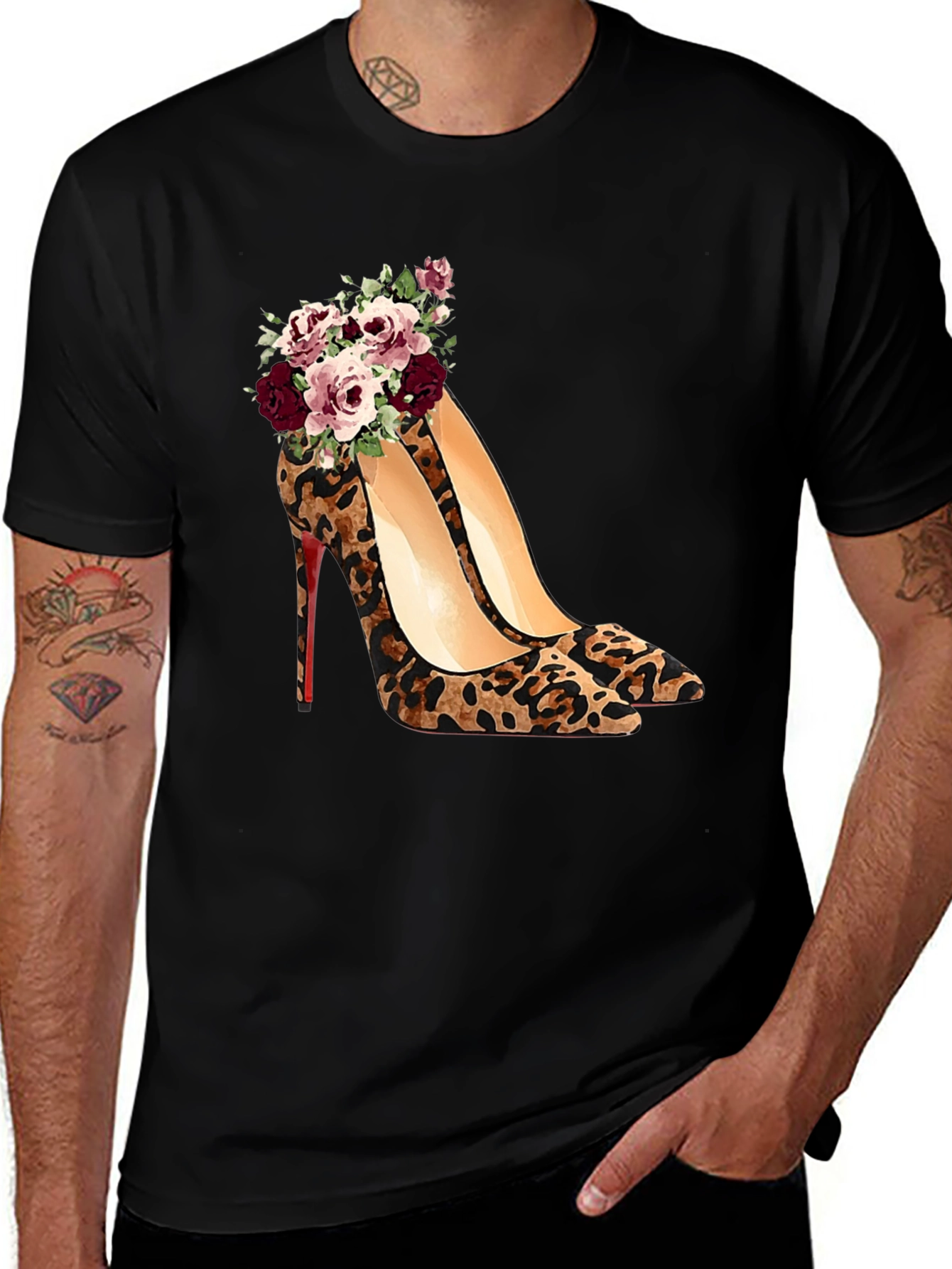 Leopard Print Heel & Rose T-Shirt