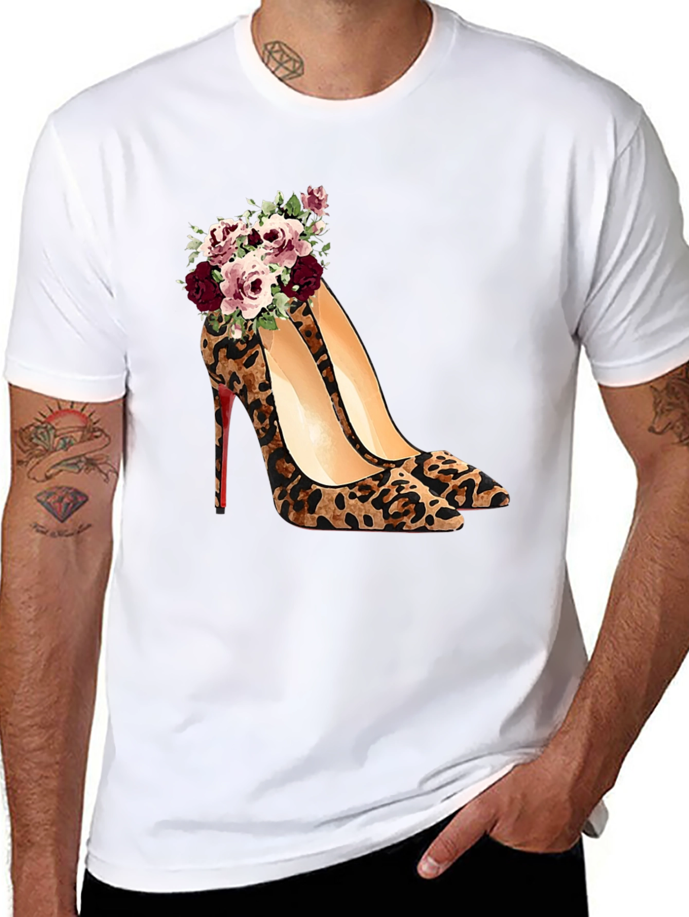 Leopard Print Heel & Rose T-Shirt
