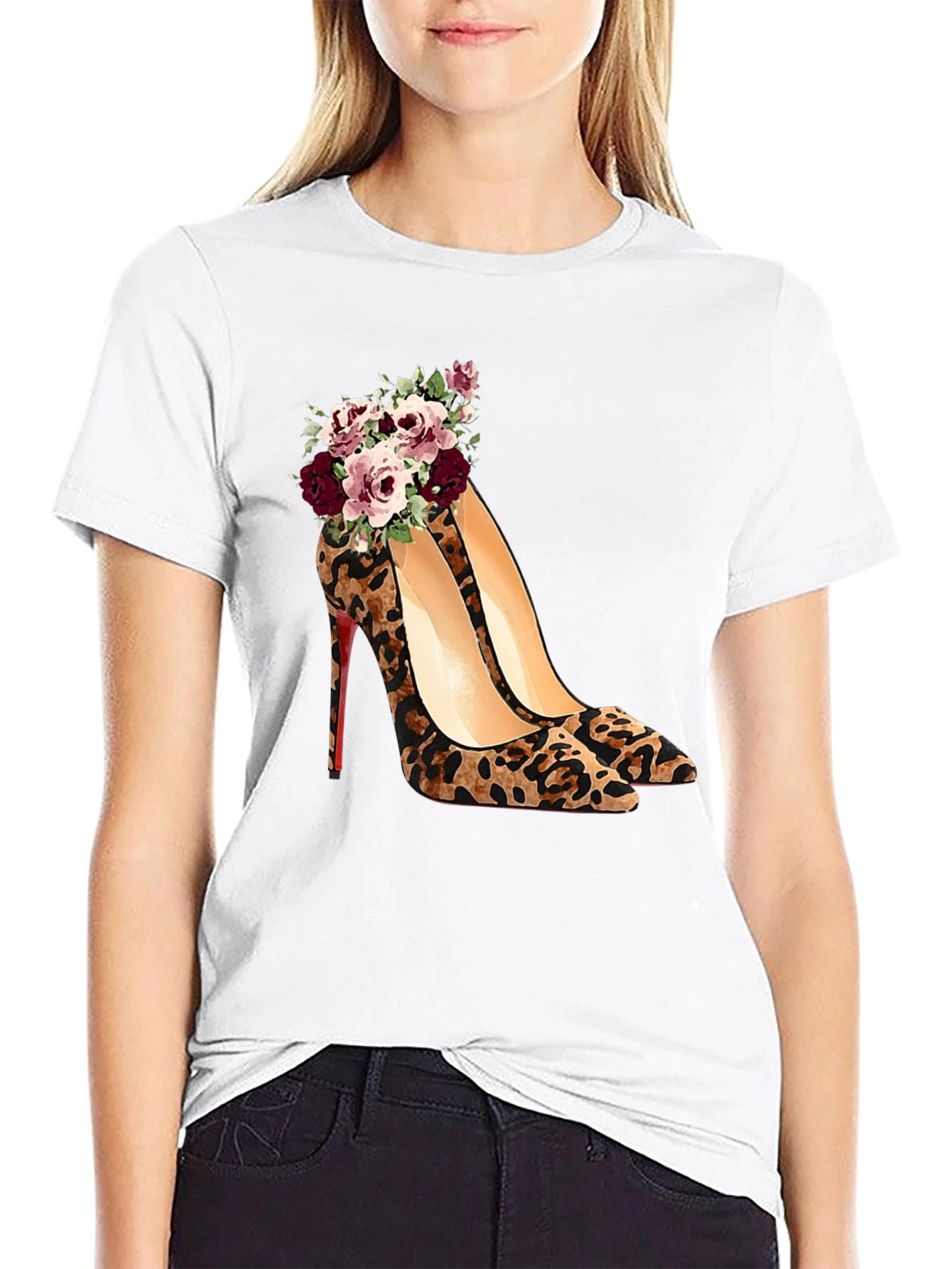Leopard Print Heel & Rose T-Shirt