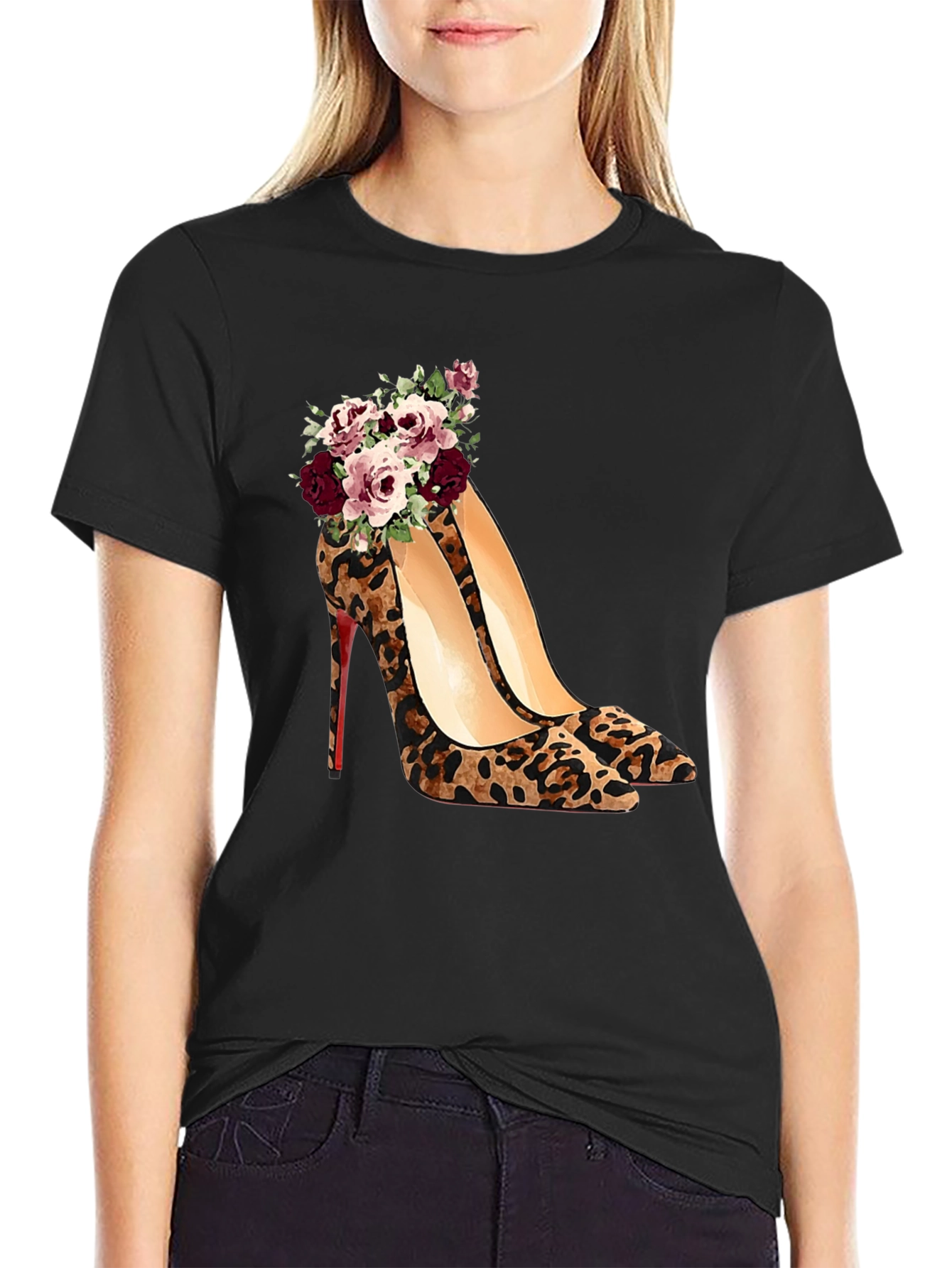 Leopard Print Heel & Rose T-Shirt