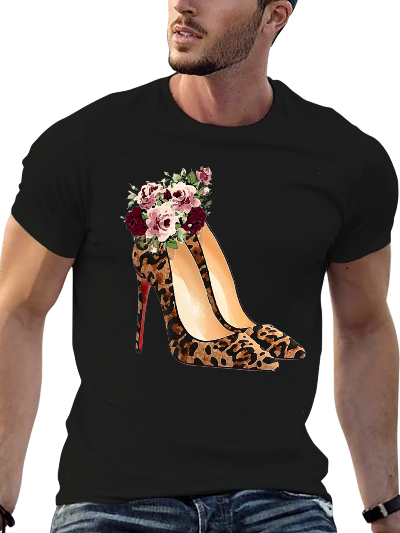 Leopard Print Heel & Rose T-Shirt
