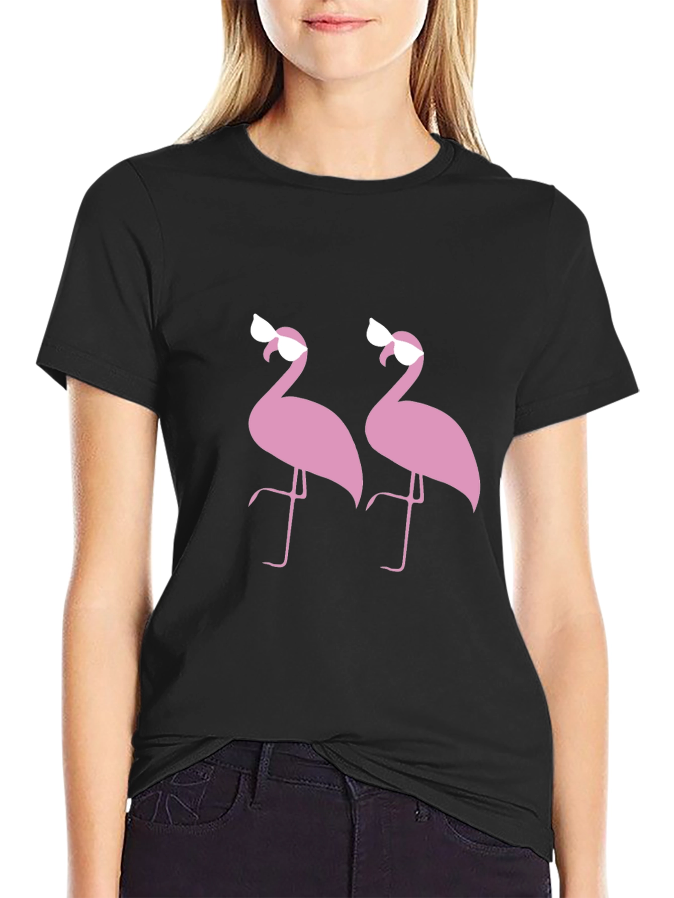 Flamingo Sunglasses Graphic Black T-Shirt