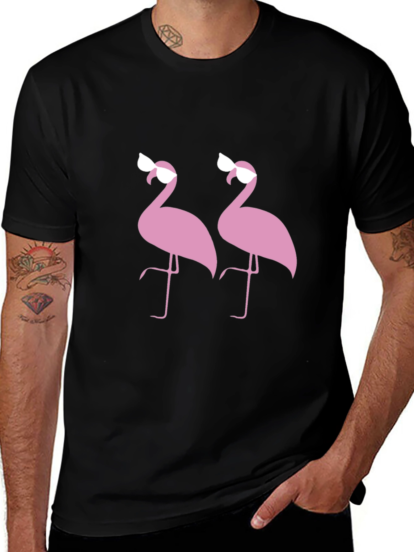 Flamingo Sunglasses Graphic Black T-Shirt
