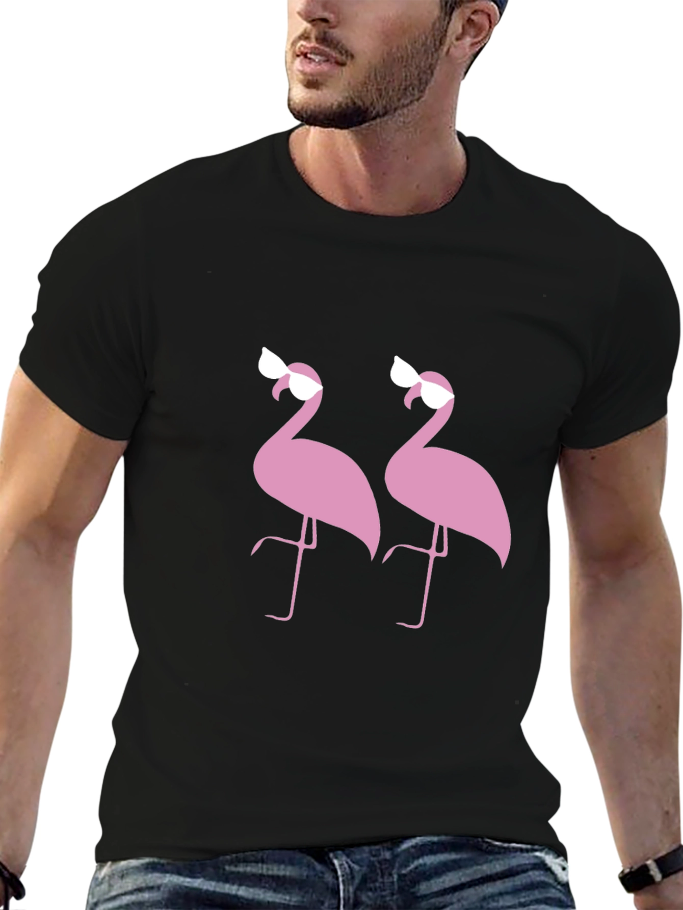 Flamingo Sunglasses Graphic Black T-Shirt
