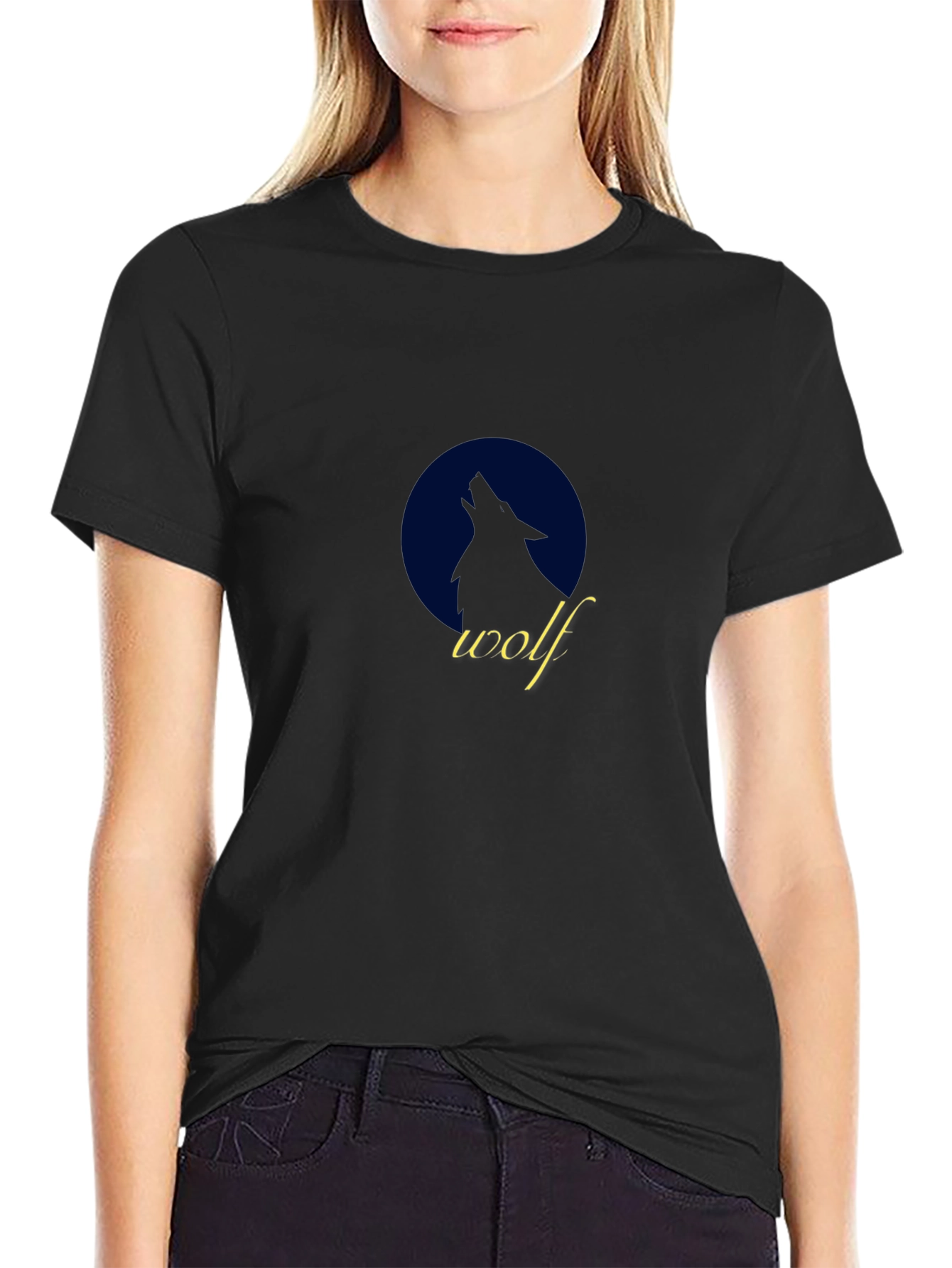 Wolf Silhouette Graphic Tee - Black Cotton T-Shirt