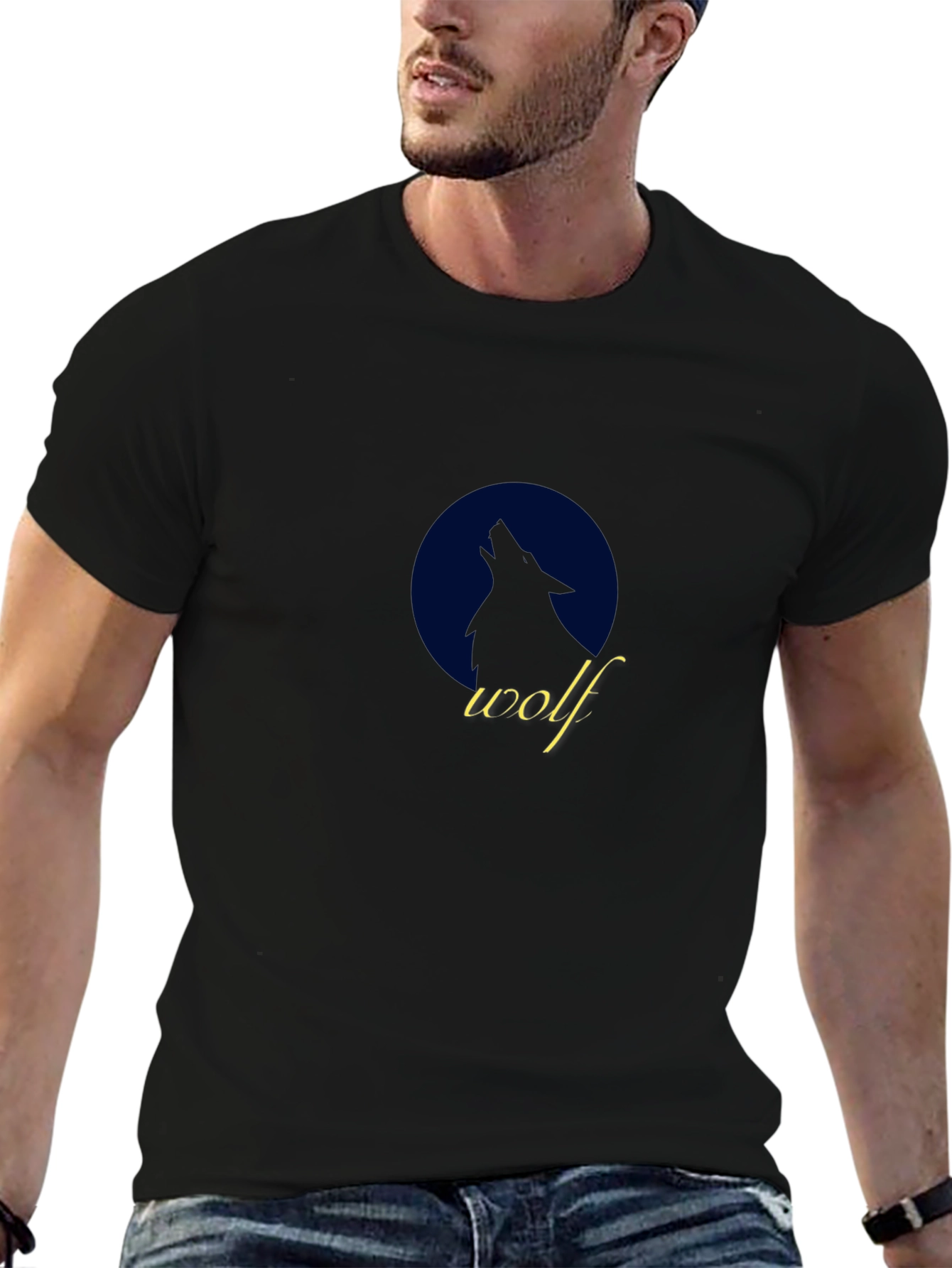 Wolf Silhouette Graphic Tee - Black Cotton T-Shirt