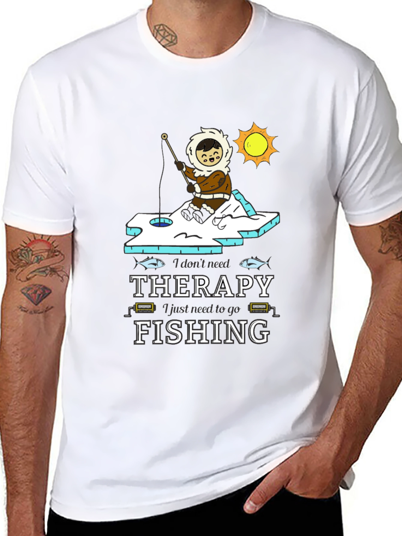 Fishing Therapy T-Shirt - Black Crew Neck Tee
