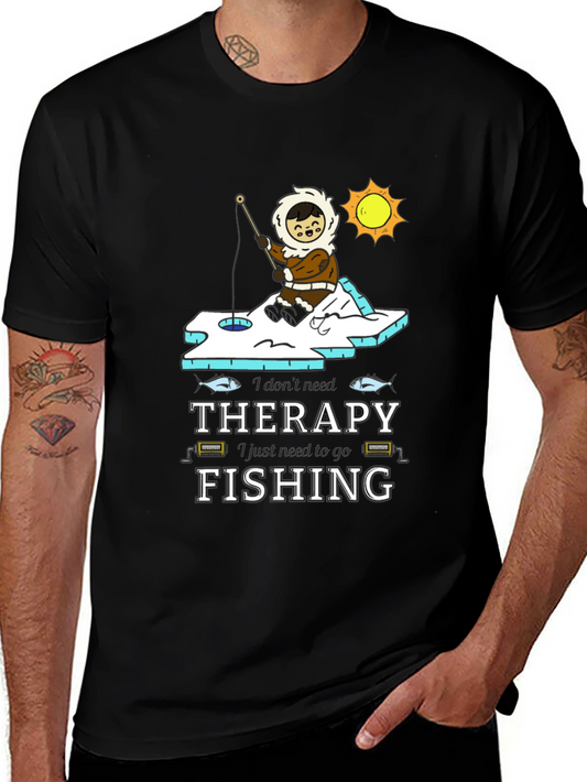 Fishing Therapy T-Shirt - Black Crew Neck Tee