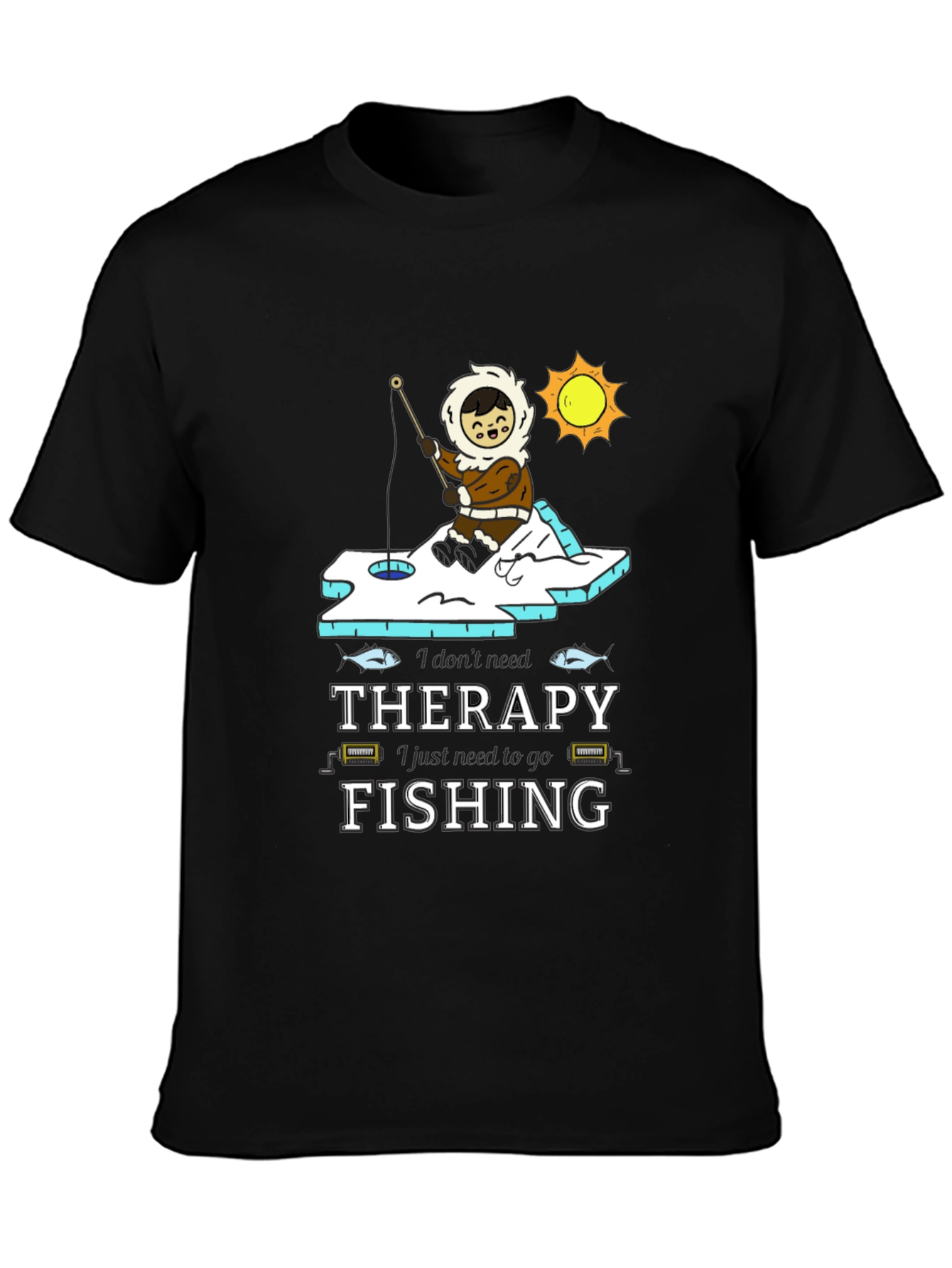 Fishing Therapy T-Shirt - Black Crew Neck Tee