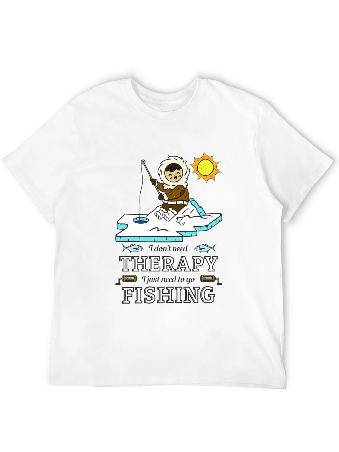 Fishing Therapy T-Shirt - Black Crew Neck Tee
