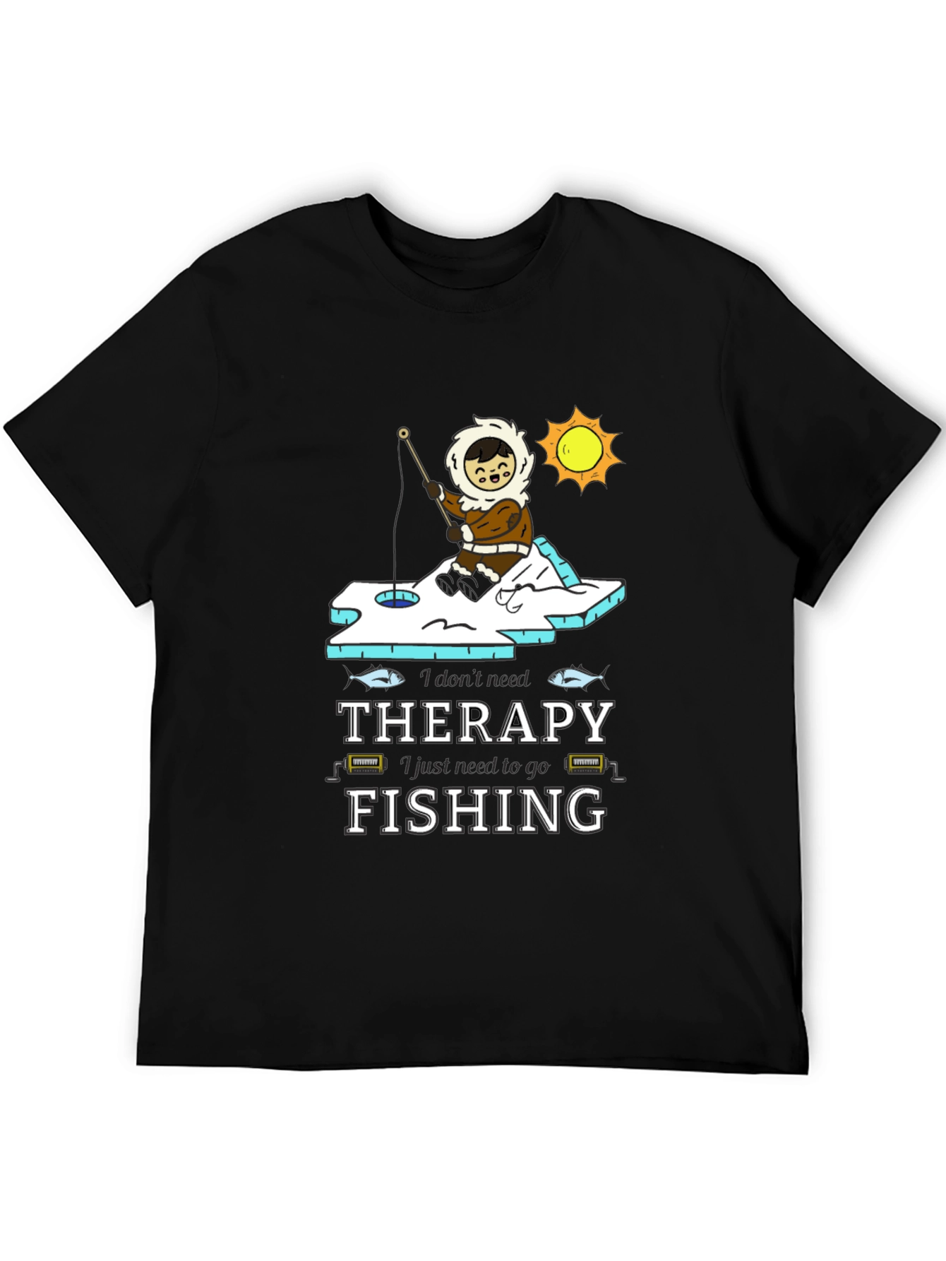 Fishing Therapy T-Shirt - Black Crew Neck Tee
