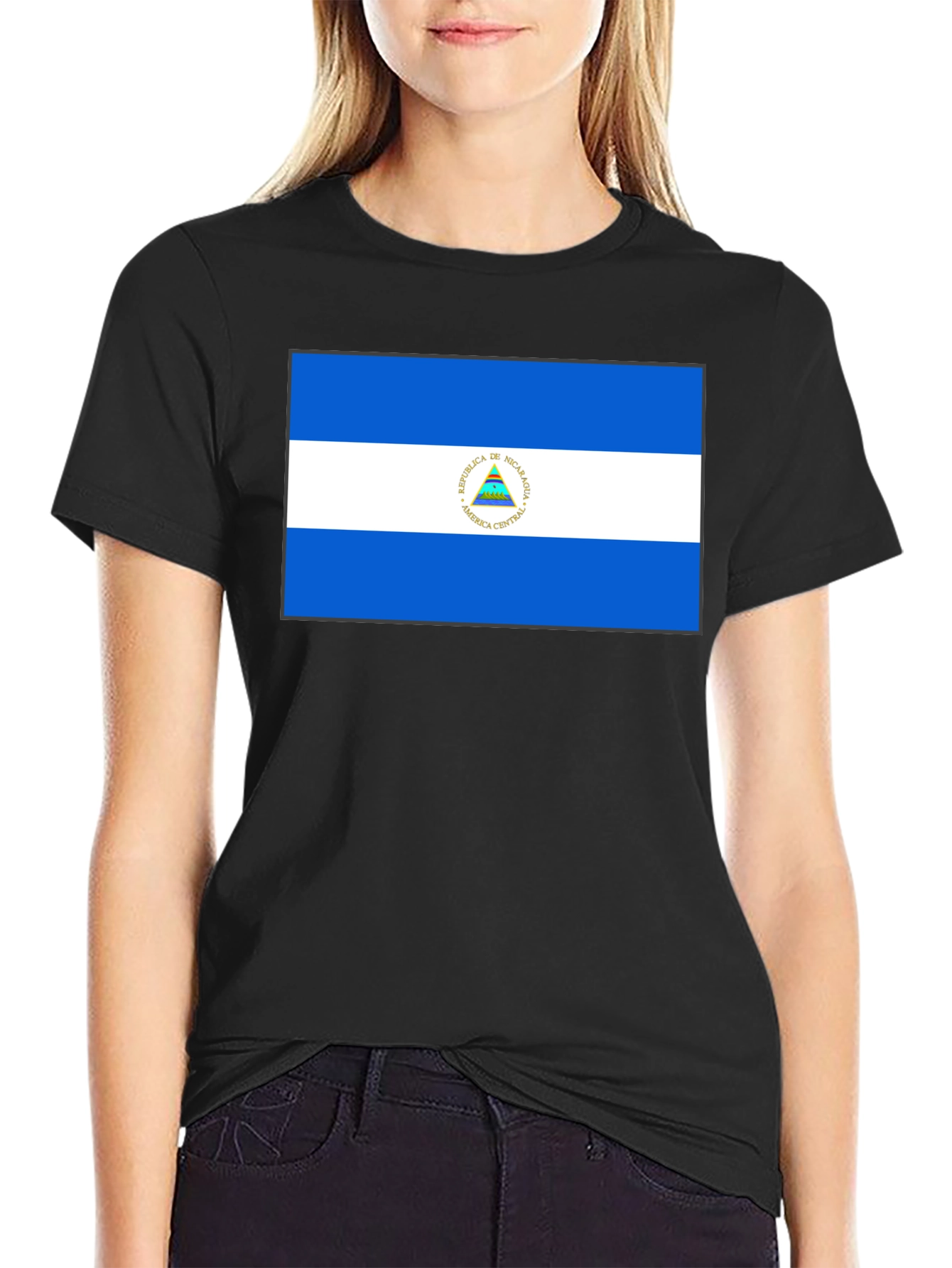 Nicaragua Flag Graphic Black T-Shirt